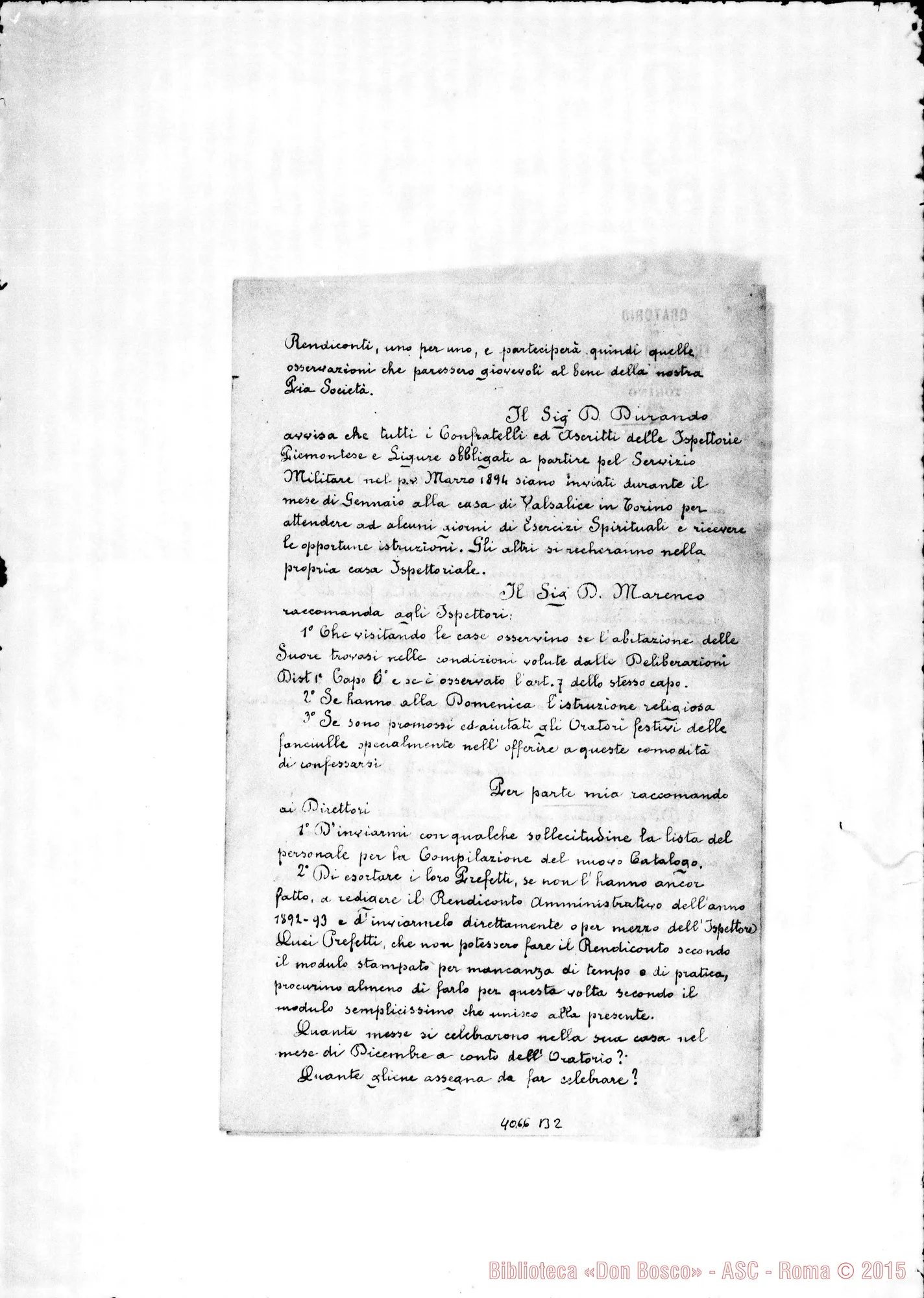 Fotogramma B 2 — Anno 1893: Circolari di D. Belmonte dei mesi di gennaio, febbraio, aprile (2), maggio, giugno, agosto, ottobre, novembre, dicembre (2, una di D. Albera). Ms. e Omeotipia