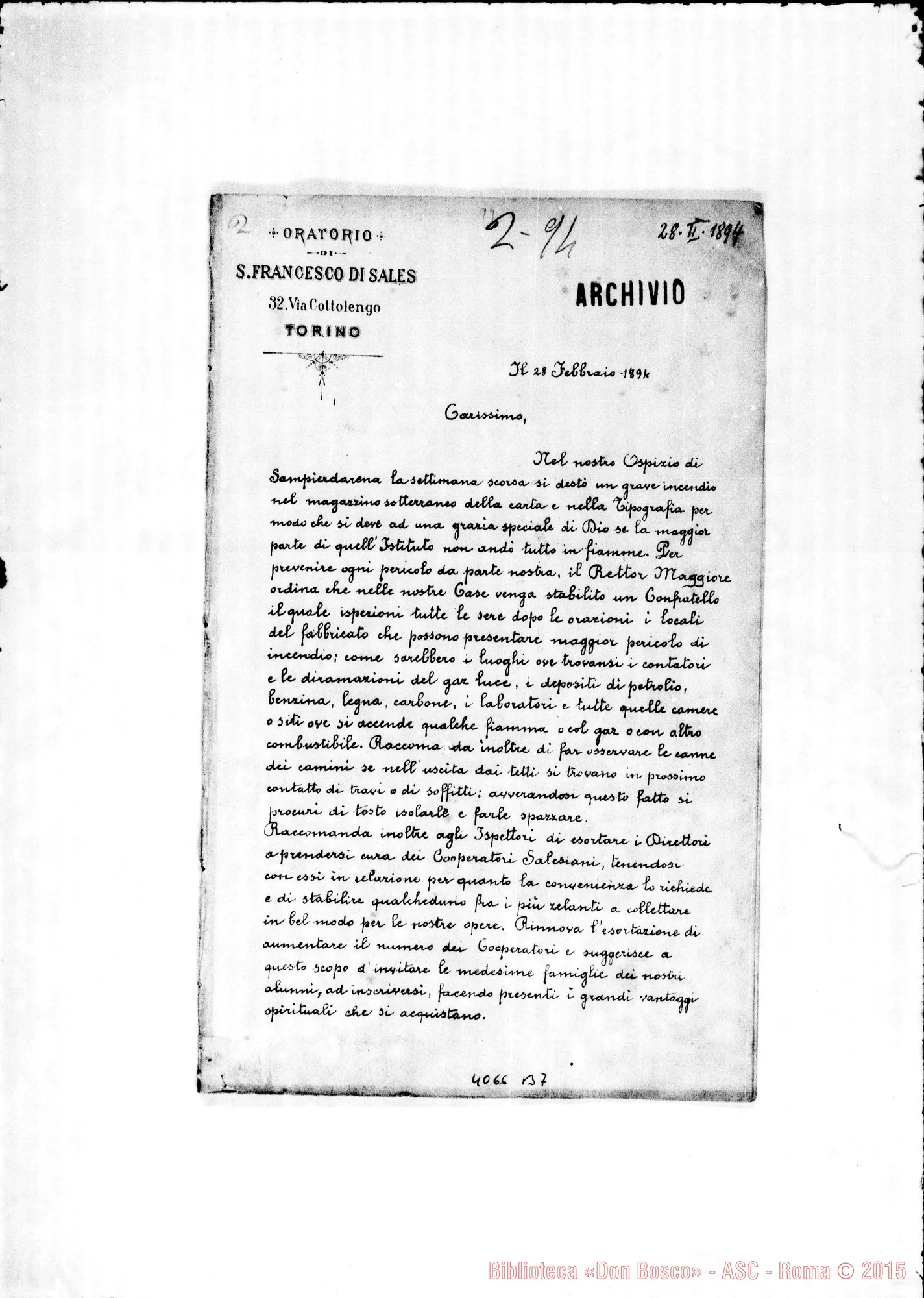Fotogramma B 7 — Anno 1894: Circolari di Don Belmonte dei mesi di gennaio, febbraio, marzo, maggio (2), luglio, ottobre, novembre, dicembre. Omeotipia