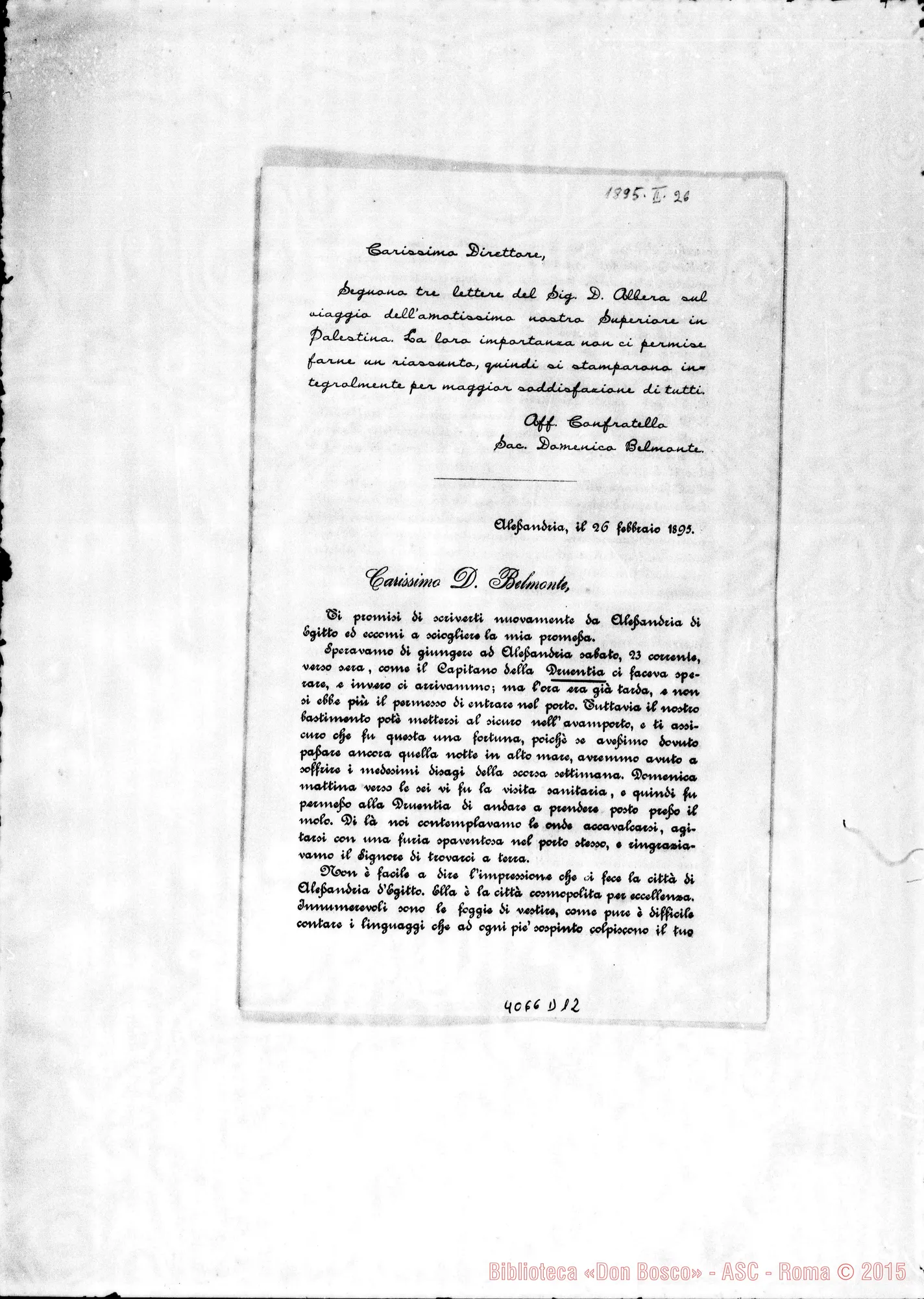 Fotogramma D 12 — Anno 1895: Circolari di Don Belmonte dei mesi di gennaio, febbraio (2), marzo, aprile, maggio, giugno, luglio, ottobre, novembre, dicembre. Stampate