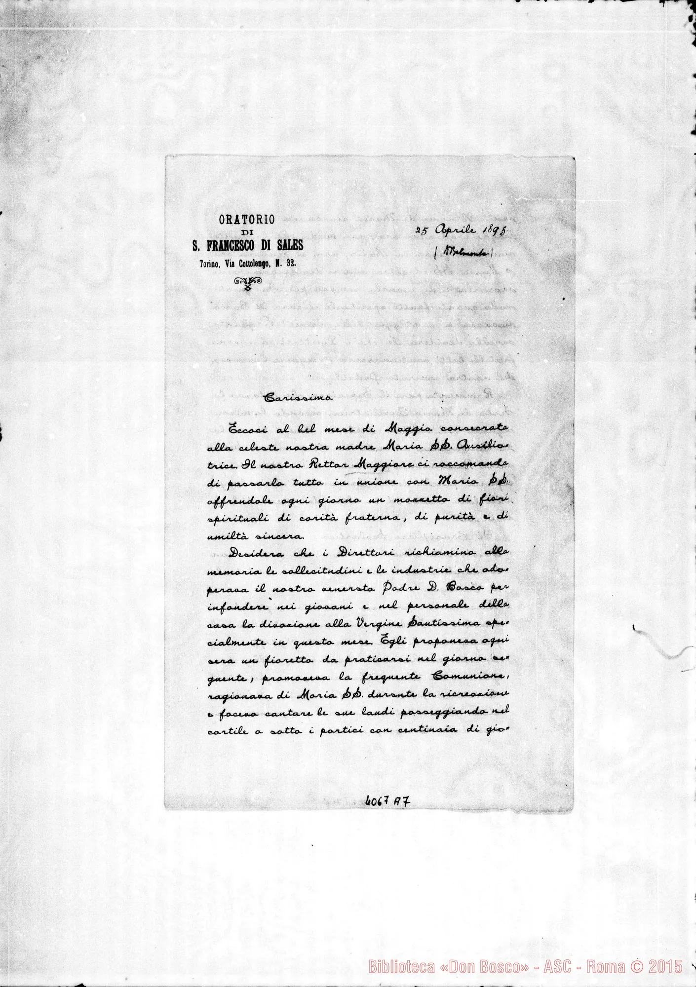 Fotogramma A 7 — Anno 1895: Circolari di Don Belmonte dei mesi di gennaio, febbraio (2), marzo, aprile, maggio, giugno, luglio, ottobre, novembre, dicembre. Stampate