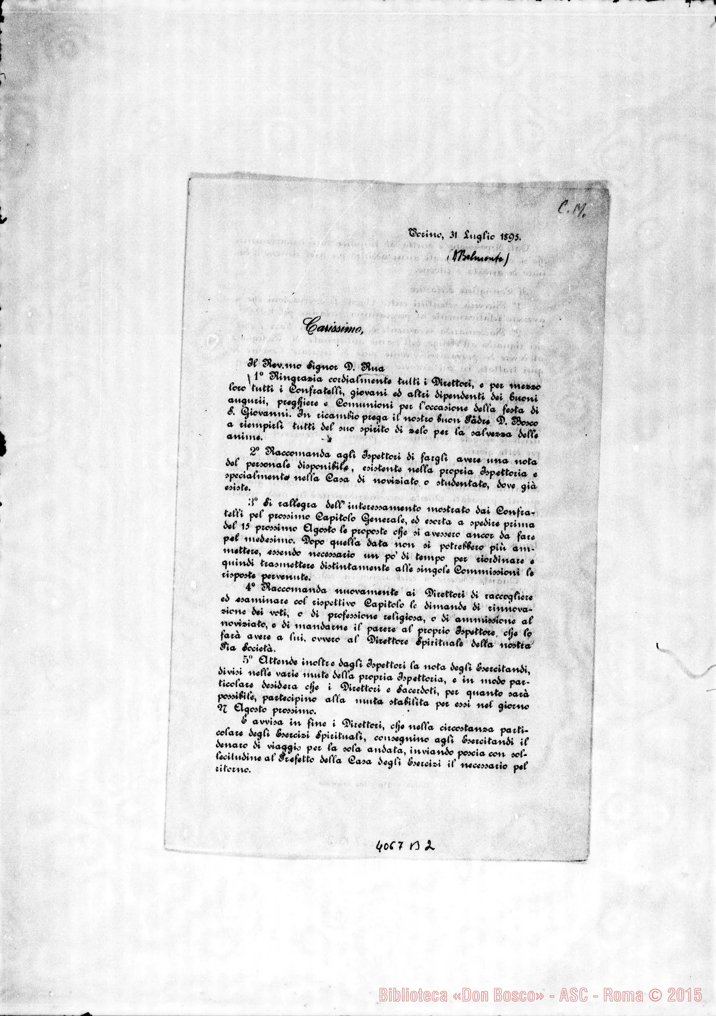 Fotogramma B 2 — Anno 1895: Circolari di Don Belmonte dei mesi di gennaio, febbraio (2), marzo, aprile, maggio, giugno, luglio, ottobre, novembre, dicembre. Stampate