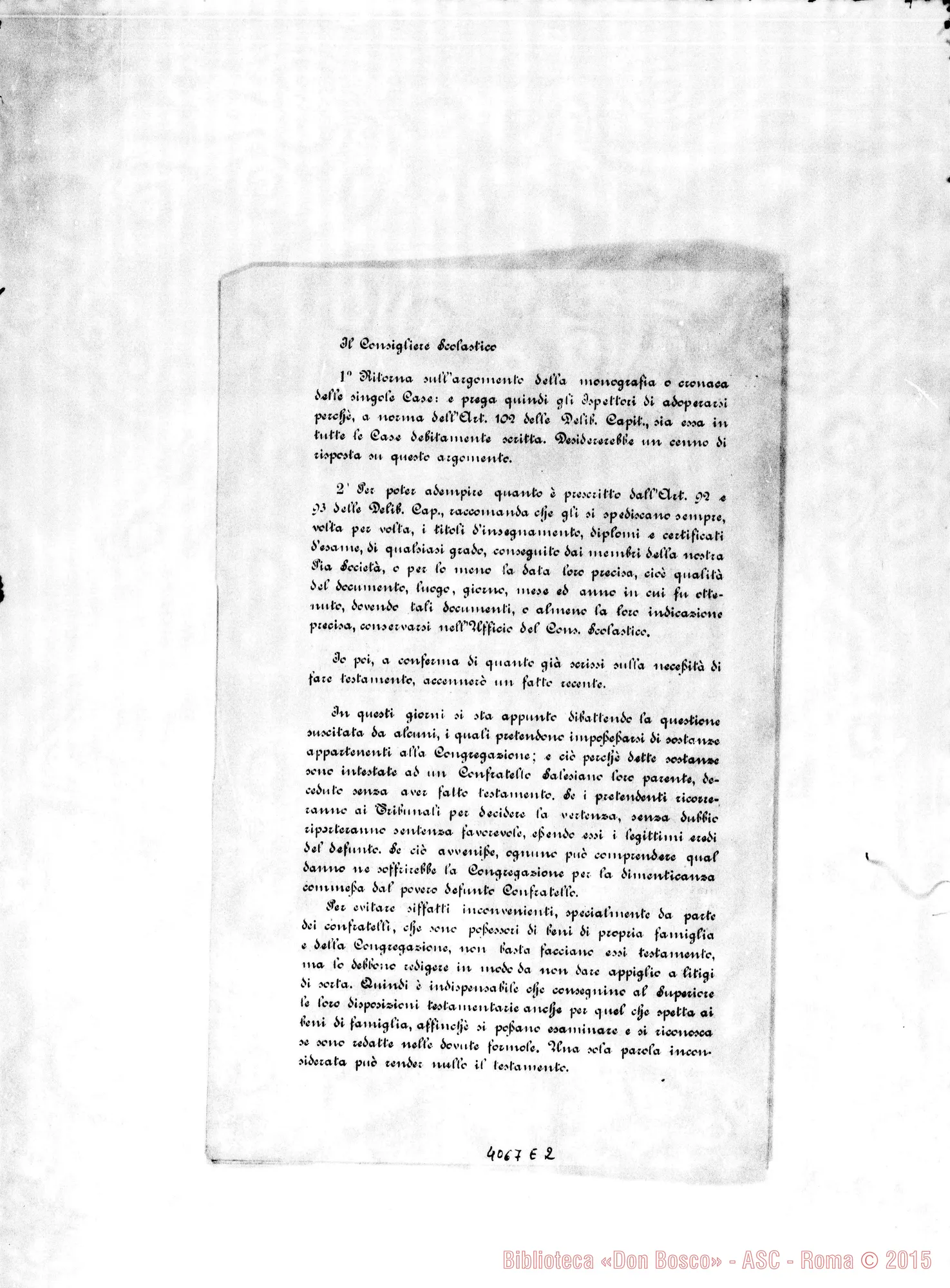 Fotogramma E 2 — Anno 1897: Circolari di Don Belmonte dei mesi di gennaio, febbraio, marzo, aprile, maggio, giugno, luglio, settembre, ottobre, novembre, dicembre. Stampate