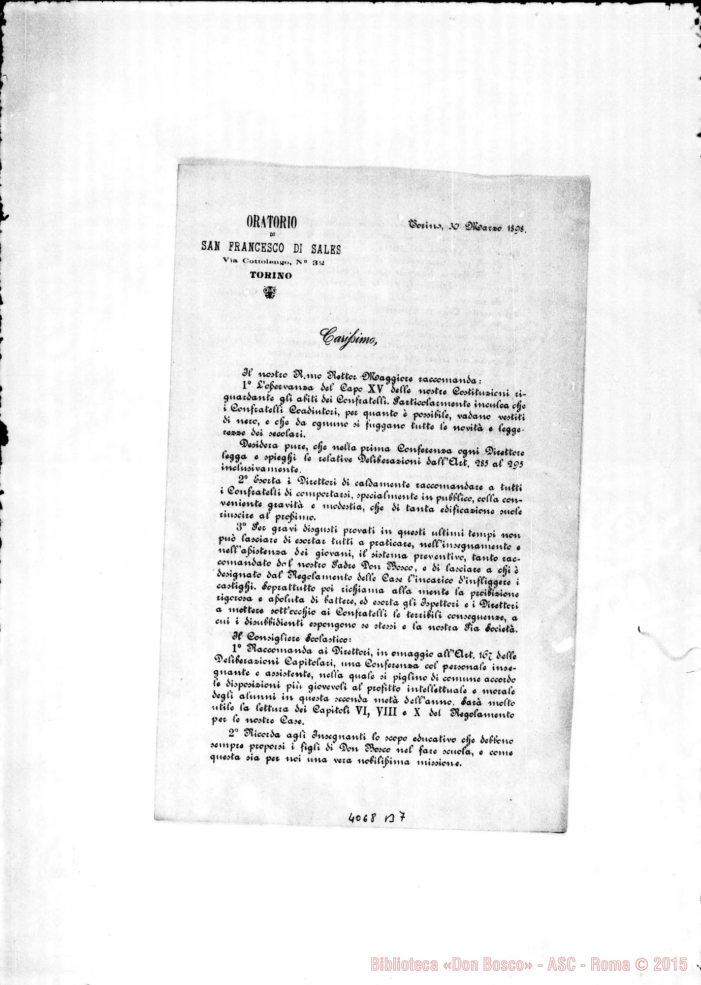 Fotogramma B 7 — Anno 1898: Circolari di Don Belmonte dei mesi di gennaio, febbraio, marzo, aprile, maggio, giugno, luglio, ottobre, dicembre (3). Stampate