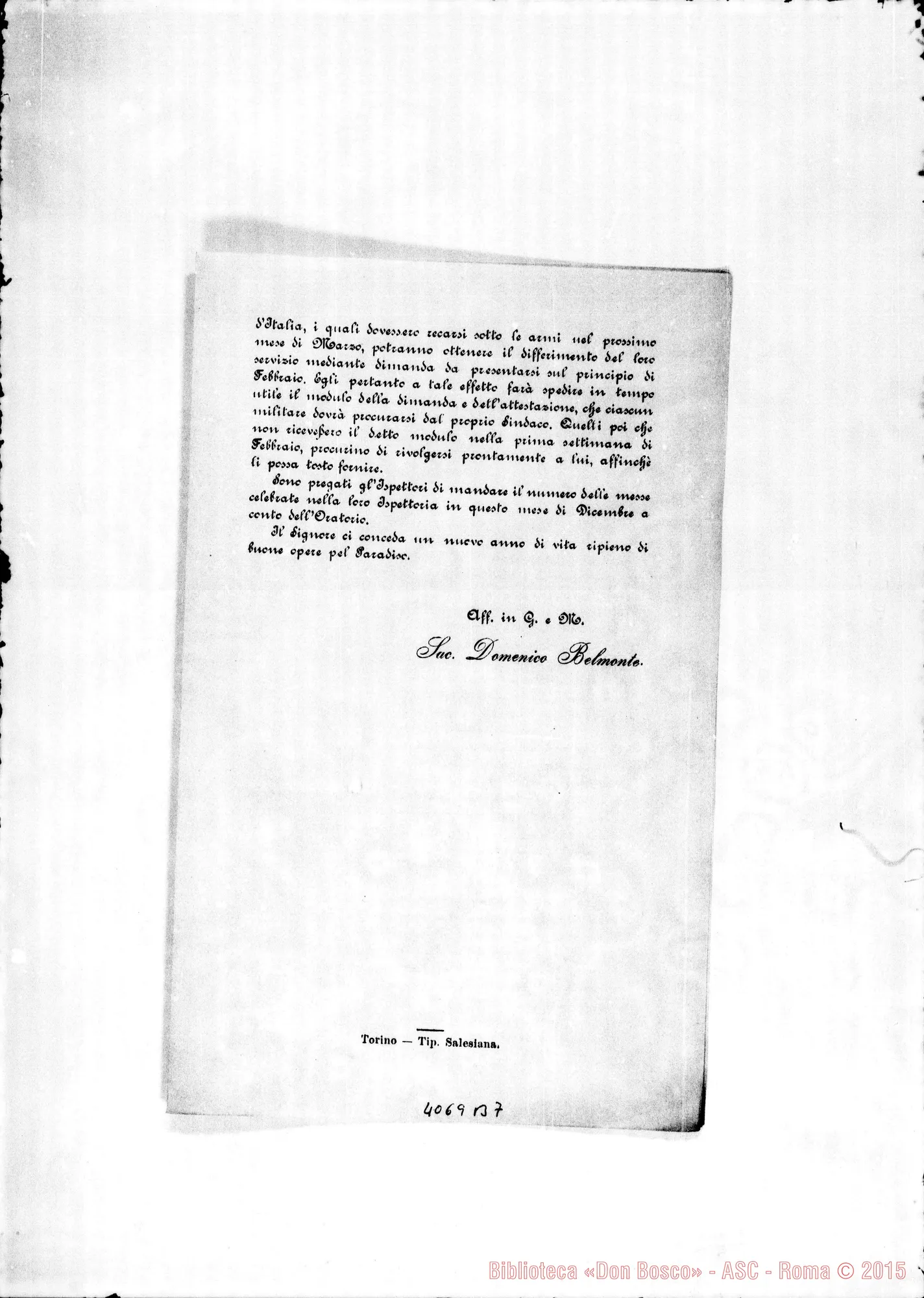 Fotogramma B 7 — Anno 1899: Circolari di Don Belmonte dei mesi di gennaio, febbraio, marzo, aprile, maggio, giugno, luglio, ottobre, novembre, dicembre. Stampate