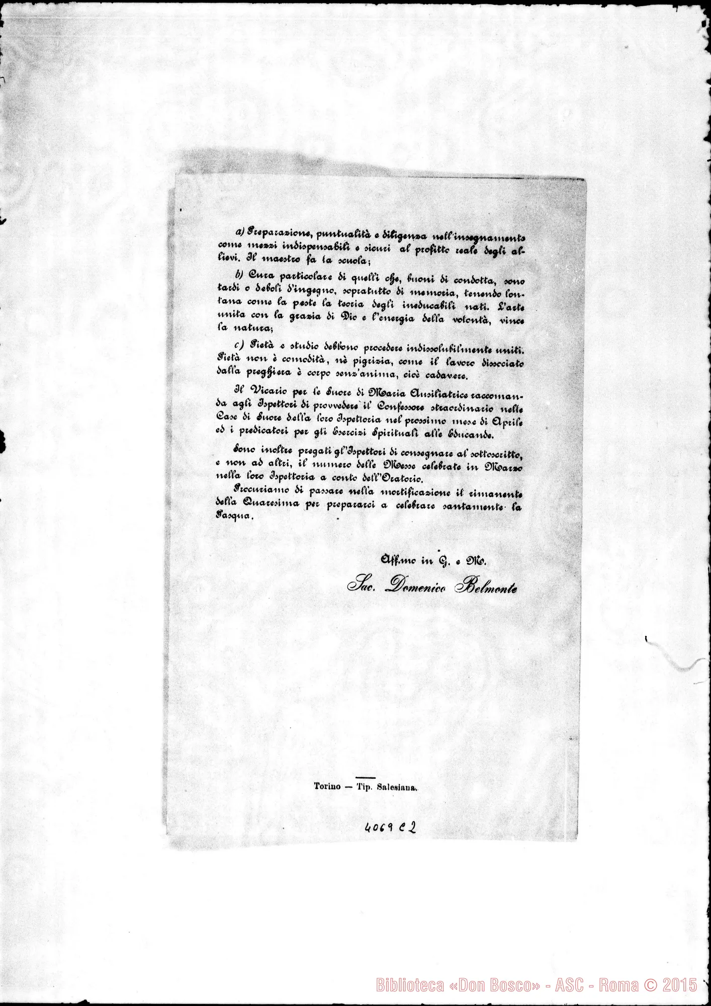 Fotogramma C 2 — Anno 1900: Circolari di Don Belmonte dei mesi di gennaio, febbraio, marzo, aprile, maggio, giugno, luglio, settembre, ottobre, novembre, dicembre. Stampate