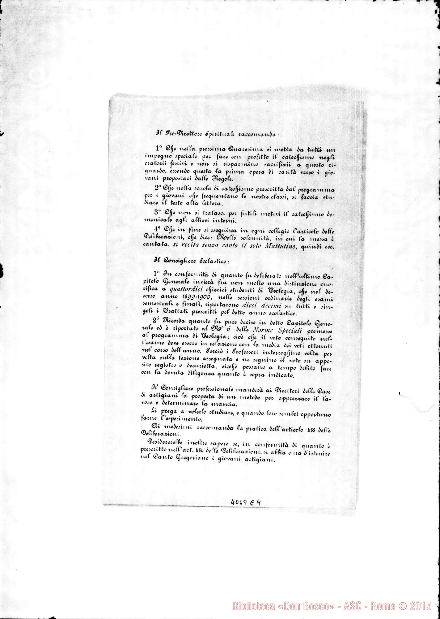 Fotogramma E 4 — Anno 1901: Circolari: Don Belmonte: gennaio Don Rua-Don Bovio: febbraio Don Bovio: marzo Don Rinaldi: aprile, maggio, giugno, luglio, ottobre, novembre (2), dicembre. Stampate