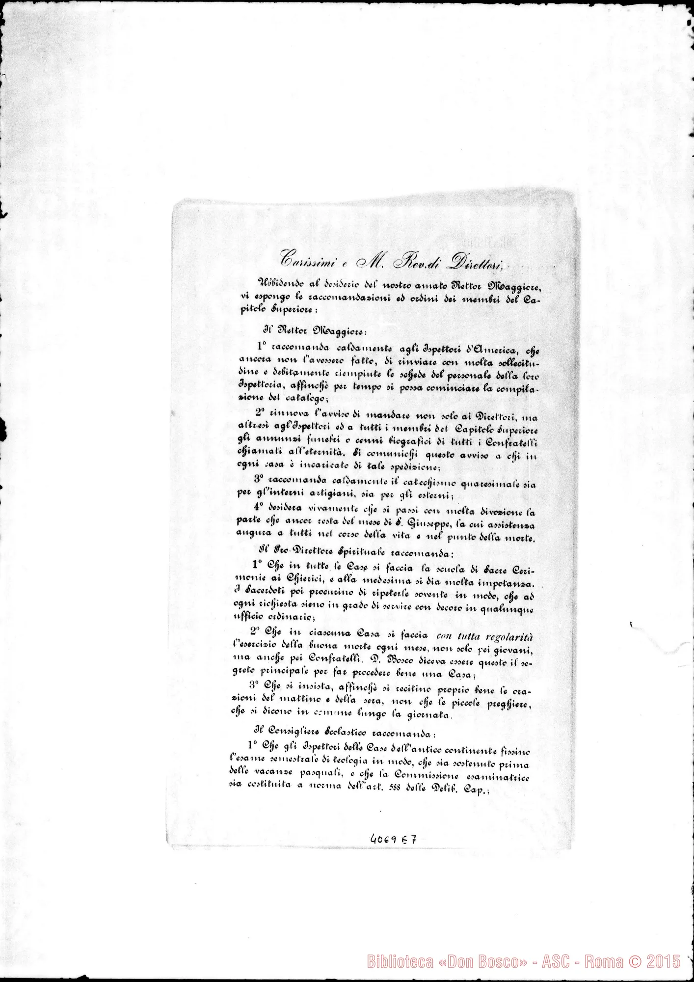 Fotogramma E 7 — Anno 1901: Circolari: Don Belmonte: gennaio Don Rua-Don Bovio: febbraio Don Bovio: marzo Don Rinaldi: aprile, maggio, giugno, luglio, ottobre, novembre (2), dicembre. Stampate
