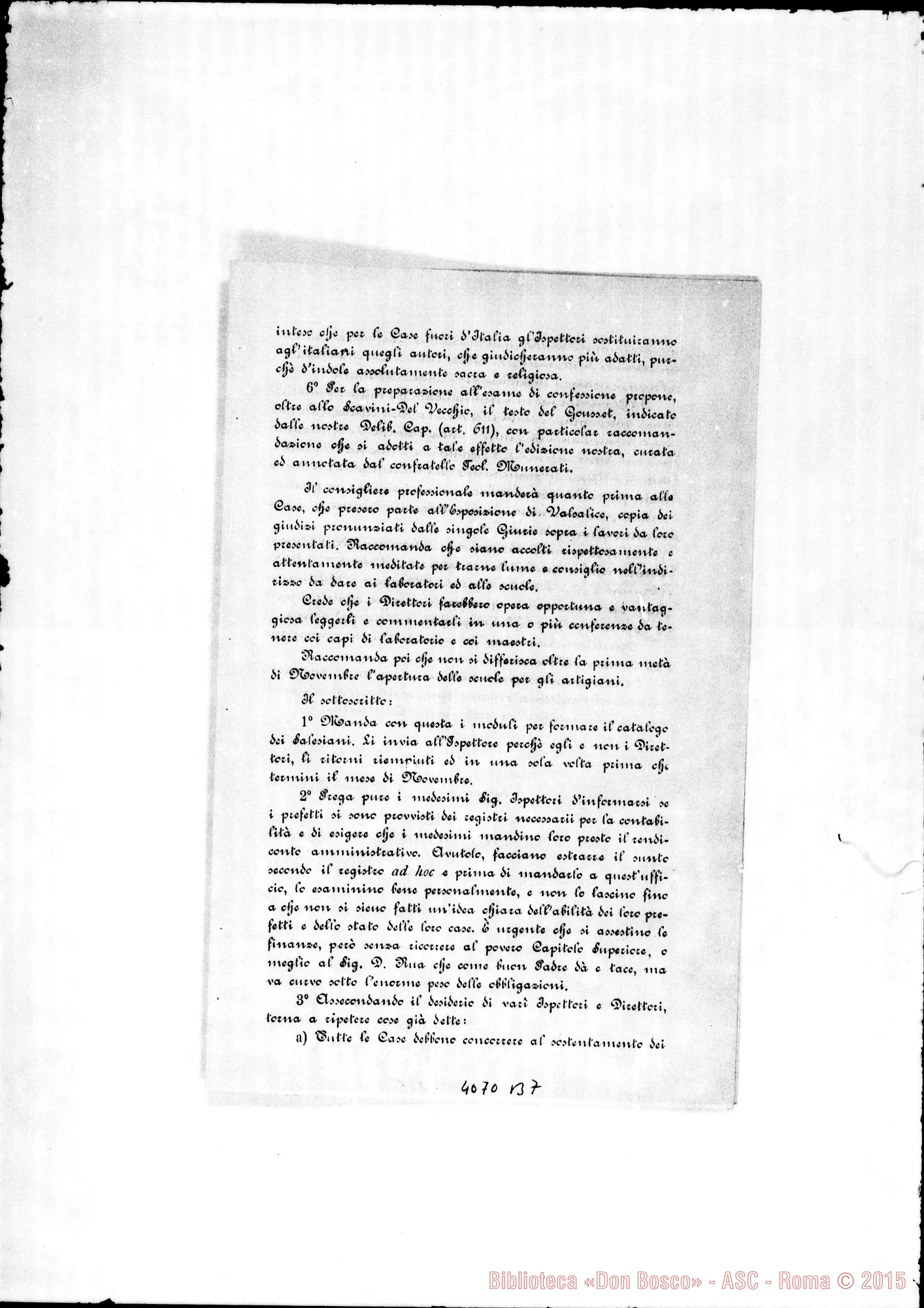 Fotogramma B 7 — Anno 1901: Circolari: Don Belmonte: gennaio Don Rua-Don Bovio: febbraio Don Bovio: marzo Don Rinaldi: aprile, maggio, giugno, luglio, ottobre, novembre (2), dicembre. Stampate