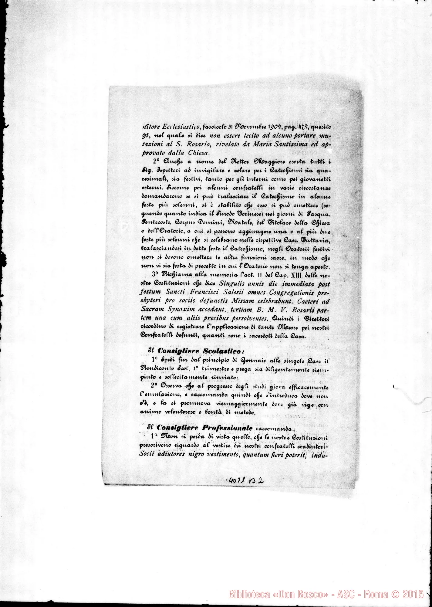 Fotogramma B 2 — Anno 1903: Circolari di Don Rinaldi dei mesi di gennaio, febbraio, marzo, aprile, maggio, giugno, luglio, settembre, ottobre, novembre, dicembre. Stampate