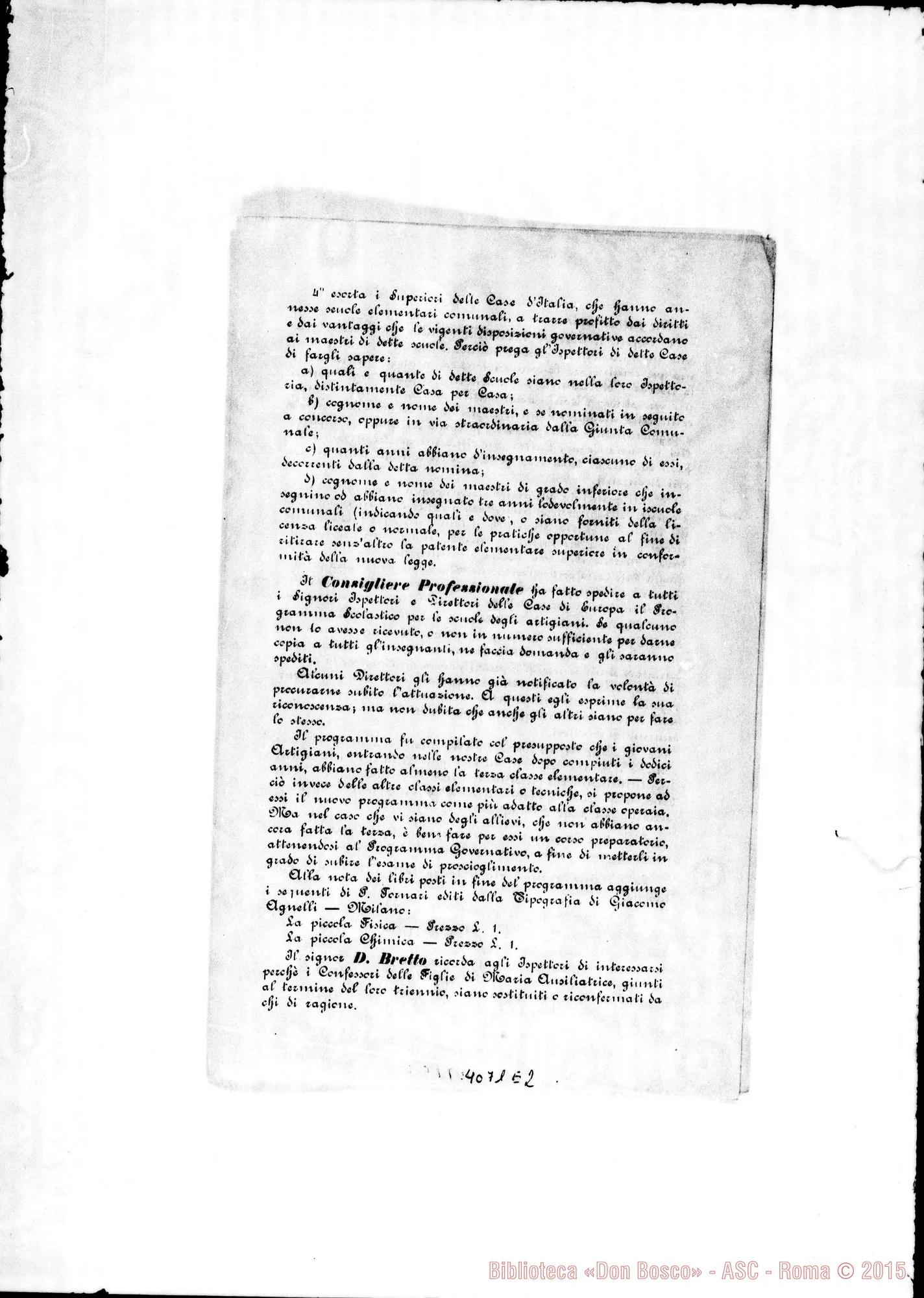 Fotogramma E 2 — Anno 1903: Circolari di Don Rinaldi dei mesi di gennaio, febbraio, marzo, aprile, maggio, giugno, luglio, settembre, ottobre, novembre, dicembre. Stampate