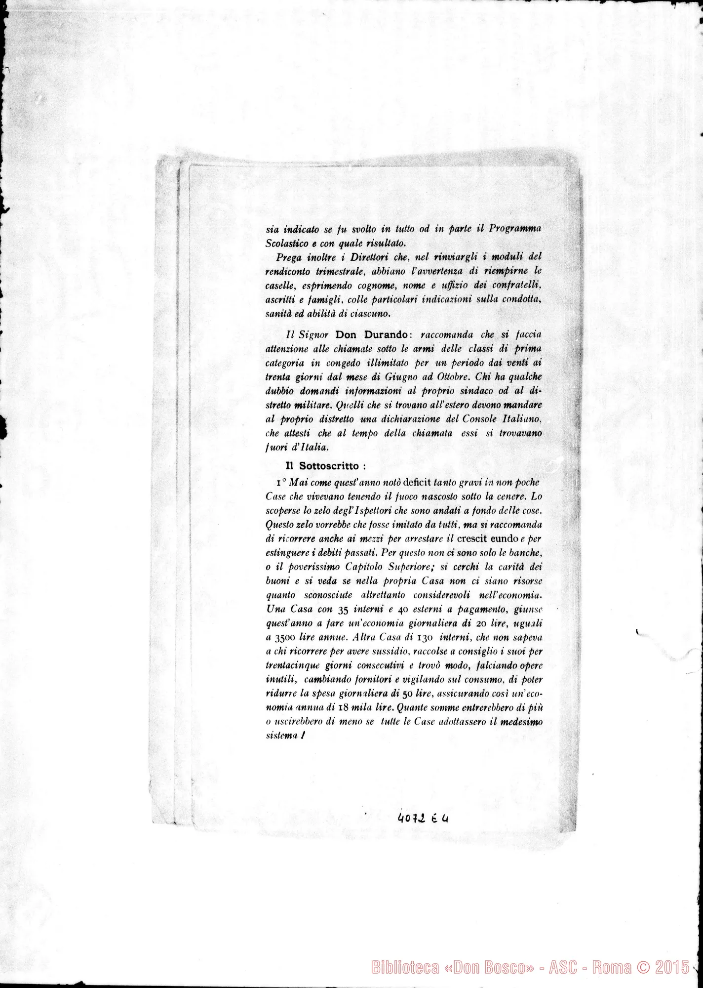 Fotogramma E 4 — Anno 1905: Circolari di Don Rinaldi dei mesi di gennaio, febbraio, marzo (D. Rua), aprile (D. Rua), maggio, giugno, luglio, settembre, ottobre, novembre, dicembre