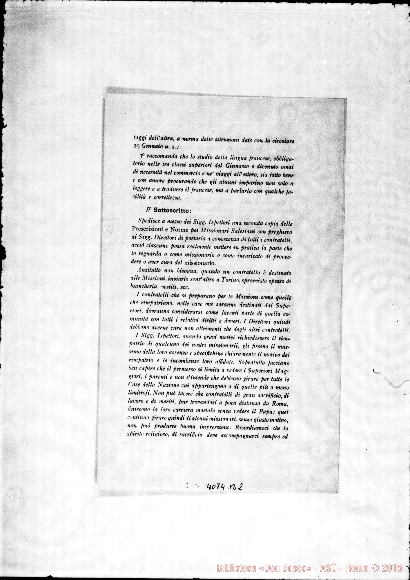Fotogramma B 2 — Anno 1907: Circolari di Don Rinaldi dei mesi di gennaio, febbraio, marzo, aprile, maggio, giugno, luglio, settembre, ottobre, novembre, dicembre. Stampate
