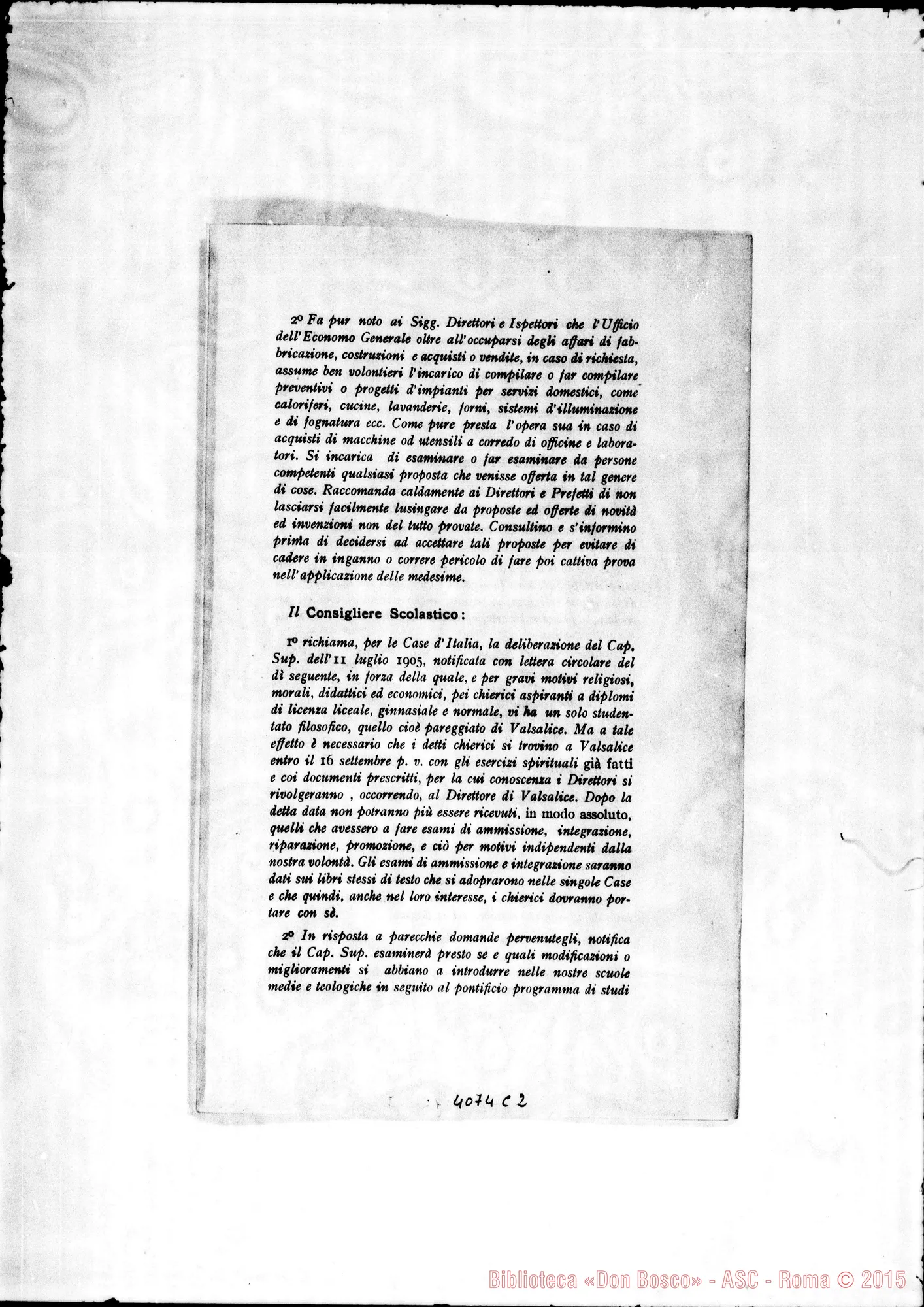 Fotogramma C 2 — Anno 1907: Circolari di Don Rinaldi dei mesi di gennaio, febbraio, marzo, aprile, maggio, giugno, luglio, settembre, ottobre, novembre, dicembre. Stampate