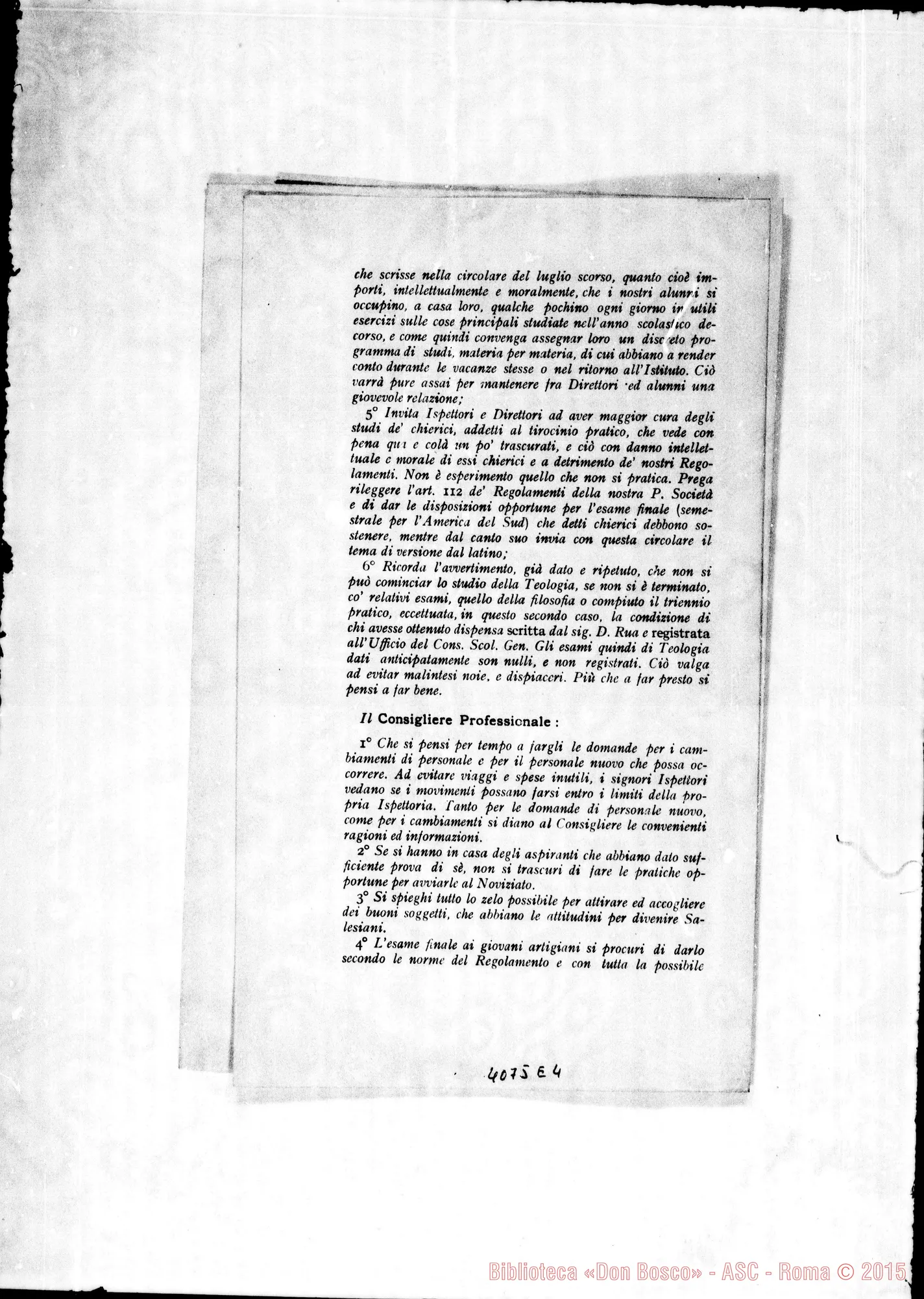Fotogramma E 4 — Anno 1909: Circolari di Don Rinaldi dei mesi di gennaio, febbraio, marzo, aprile, maggio, giugno, luglio, agosto, settembre, ottobre, novembre, dicembre.