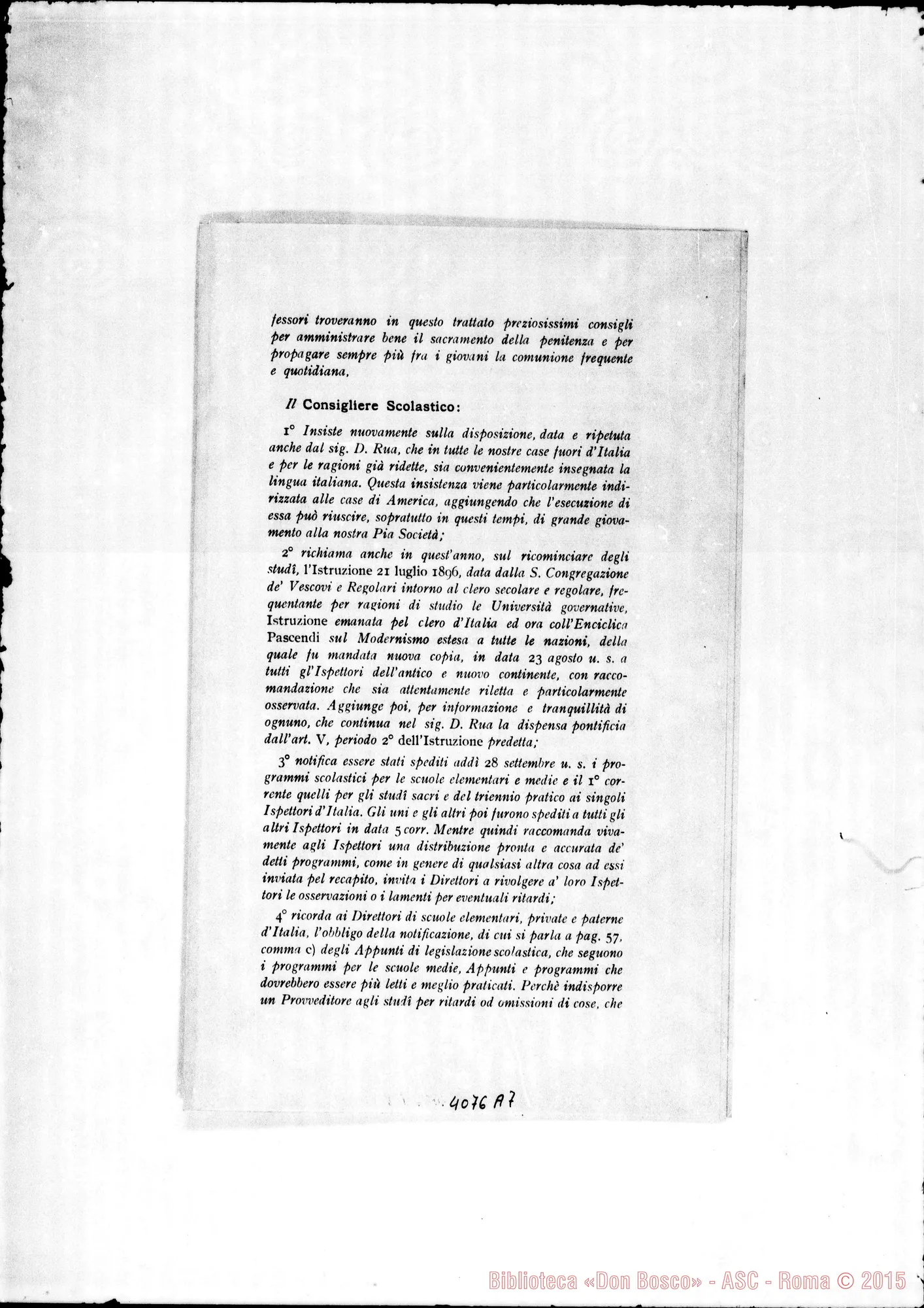 Fotogramma A 7 — Anno 1909: Circolari di Don Rinaldi dei mesi di gennaio, febbraio, marzo, aprile, maggio, giugno, luglio, agosto, settembre, ottobre, novembre, dicembre.