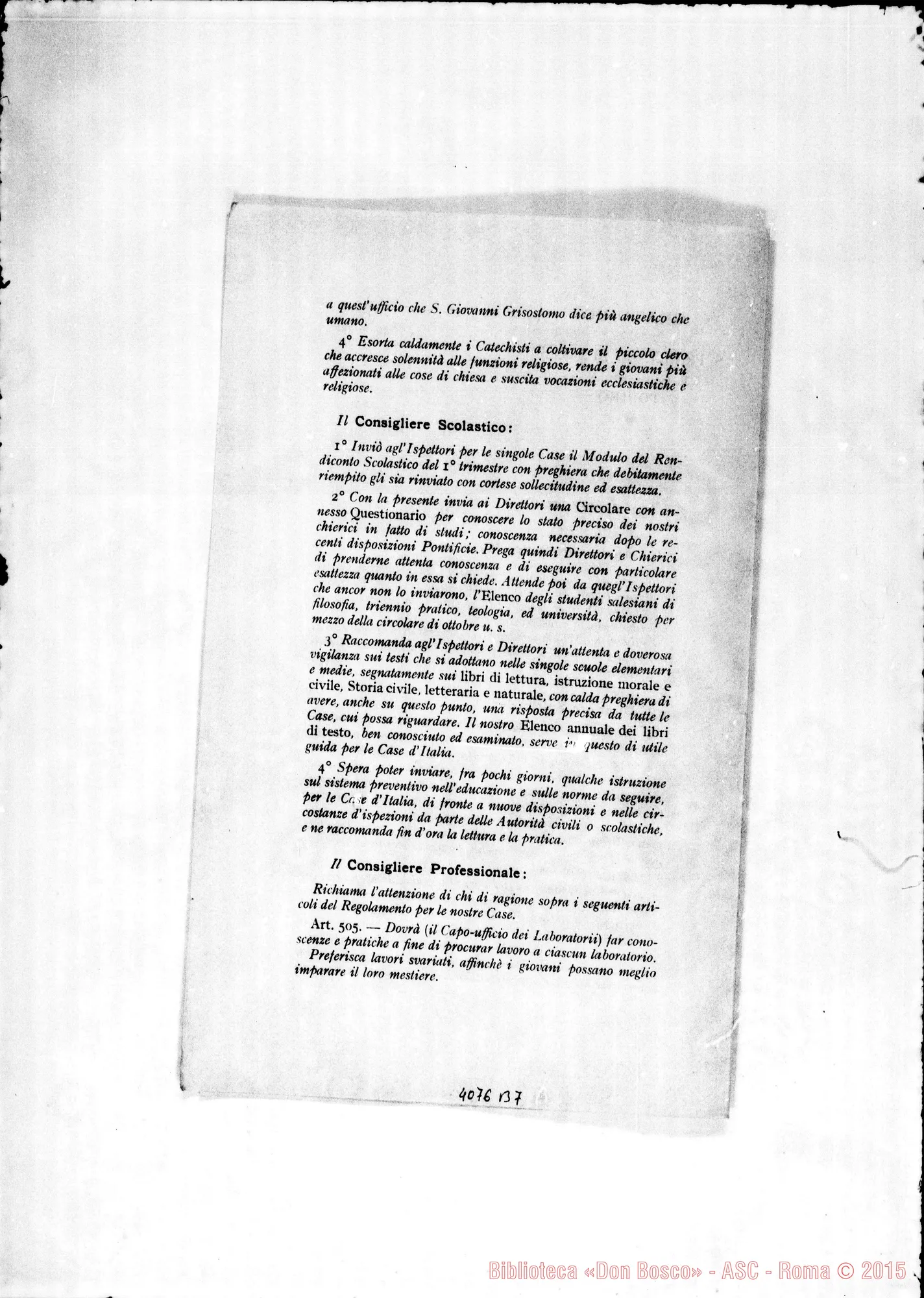 Fotogramma B 7 — Anno 1910: Circolari di Don Rinaldi dei mesi di gennaio, febbraio, marzo, aprile, maggio. Stampate
