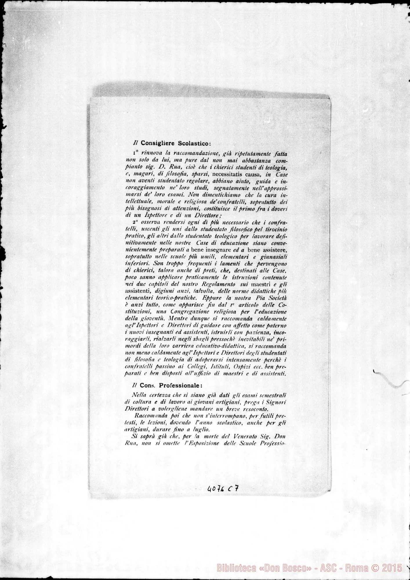 Fotogramma C 7 — Anno 1910: Circolari di Don Rinaldi dei mesi di gennaio, febbraio, marzo, aprile, maggio. Stampate