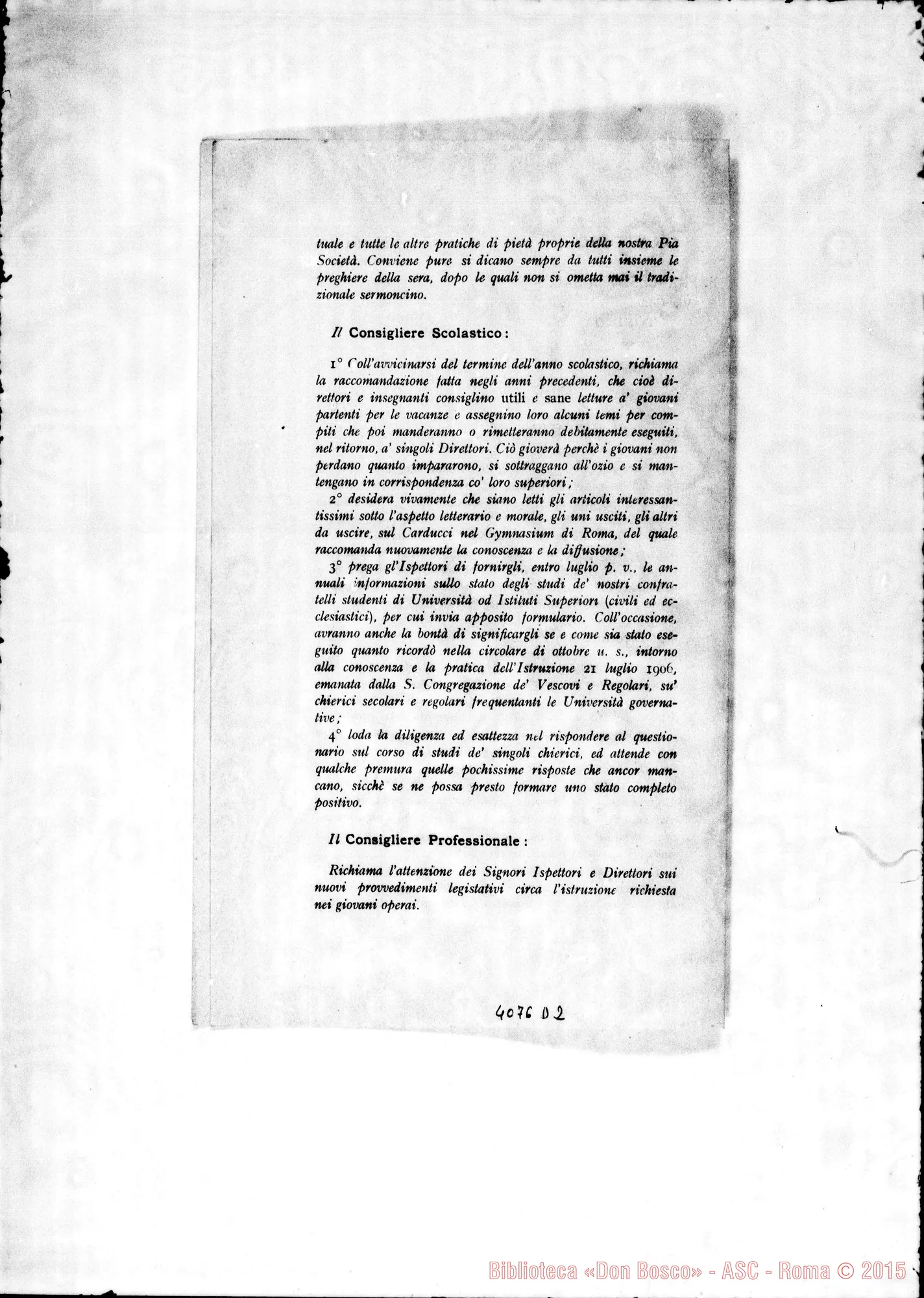 Fotogramma D 2 — Anno 1910: Circolari di Don Rinaldi dei mesi di gennaio, febbraio, marzo, aprile, maggio. Stampate