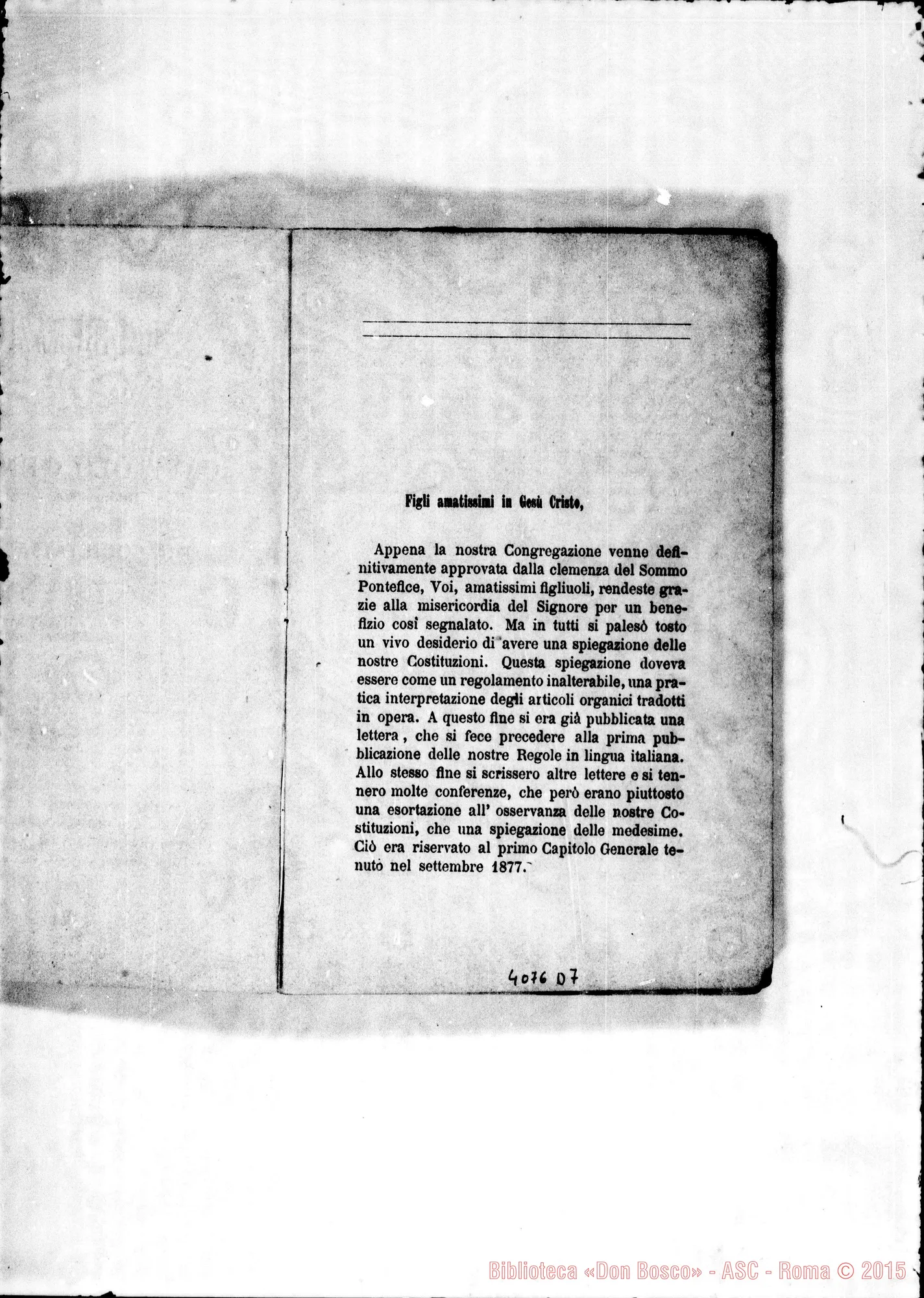 Fotogramma D 7 — Cap. Generale I (1877): Lettera di Don Bosco ai Figli amatissimi