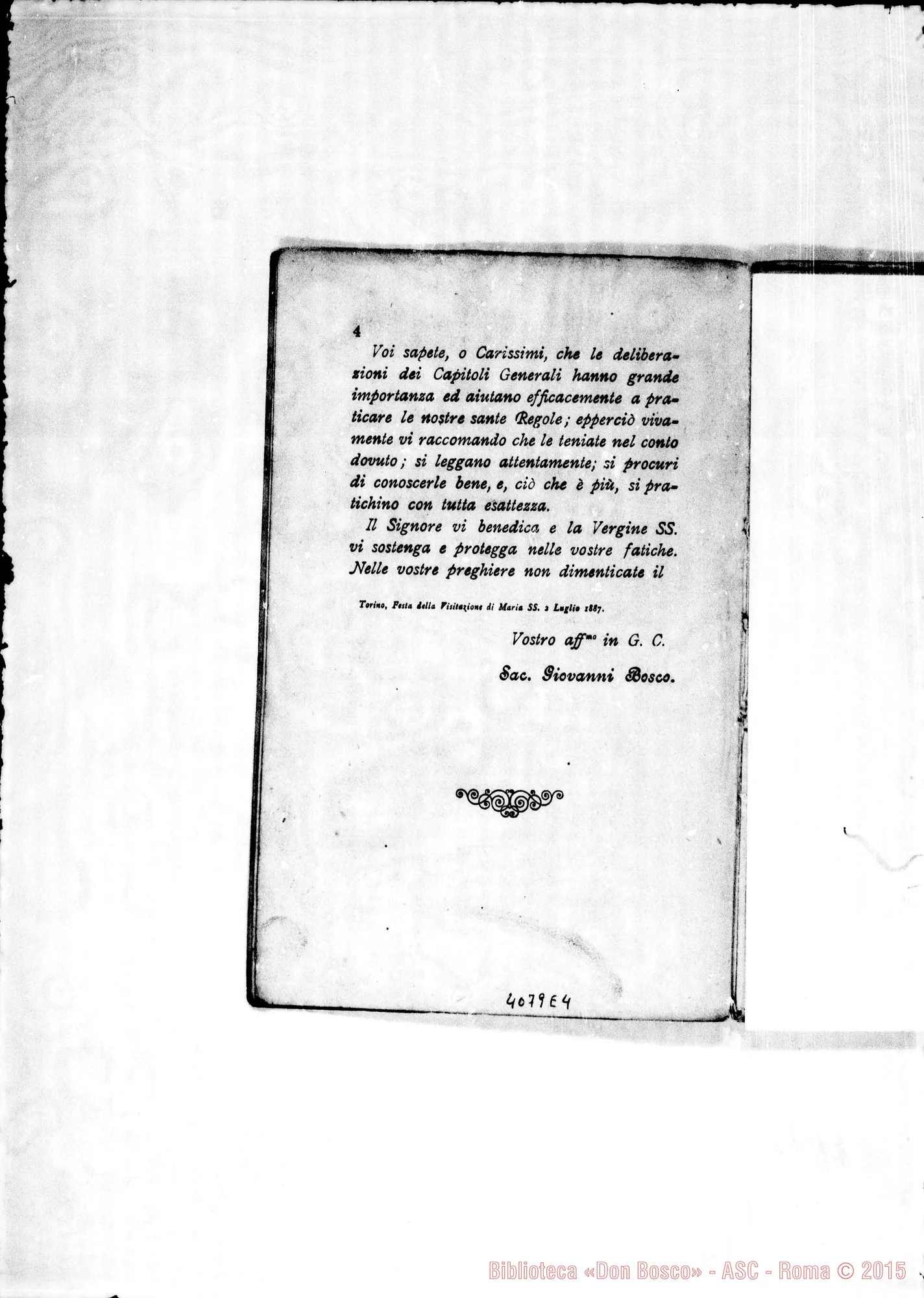 Fotogramma E 4 — Cap. Generali III E IV (1883-1886): Lettera di Don Bosco