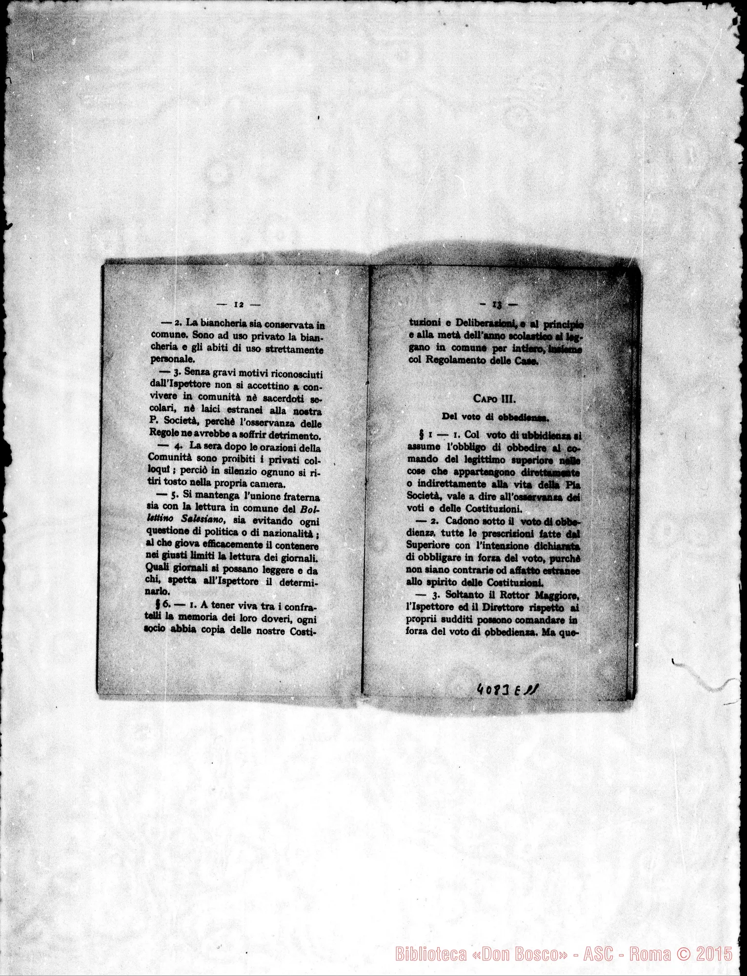 Fotogramma E 11 — Deliberazioni dei Cap. Gen. da ritenersi come organiche
