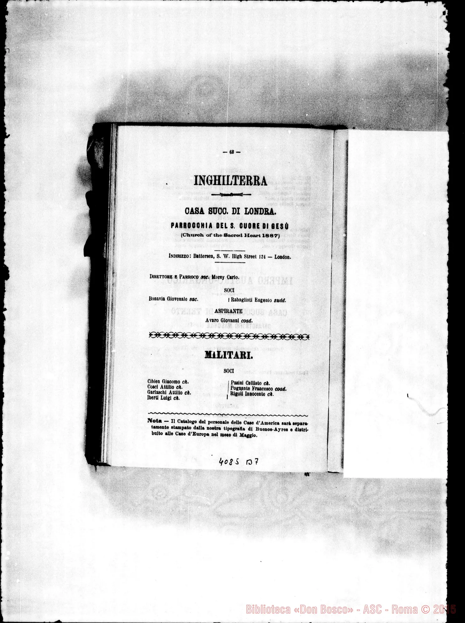 Fotogramma B 7 — Deliberazioni dei Cap. Gen. da ritenersi come organiche