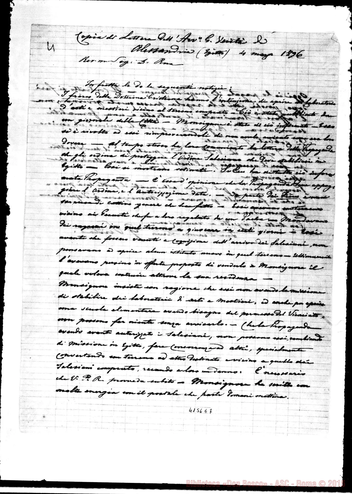 Fotogramma E 7 — Avv. G. Verità-D. Rua. Alessandria, 4-03-1896. Copia