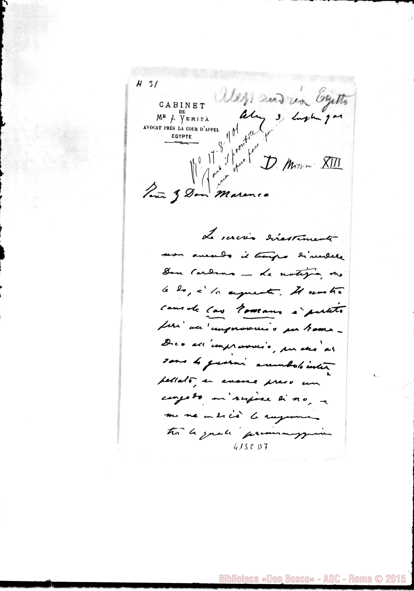 Fotogramma D 7 — Avv. G. Verità-Don Marenco. Alessandria, 3-07-1901