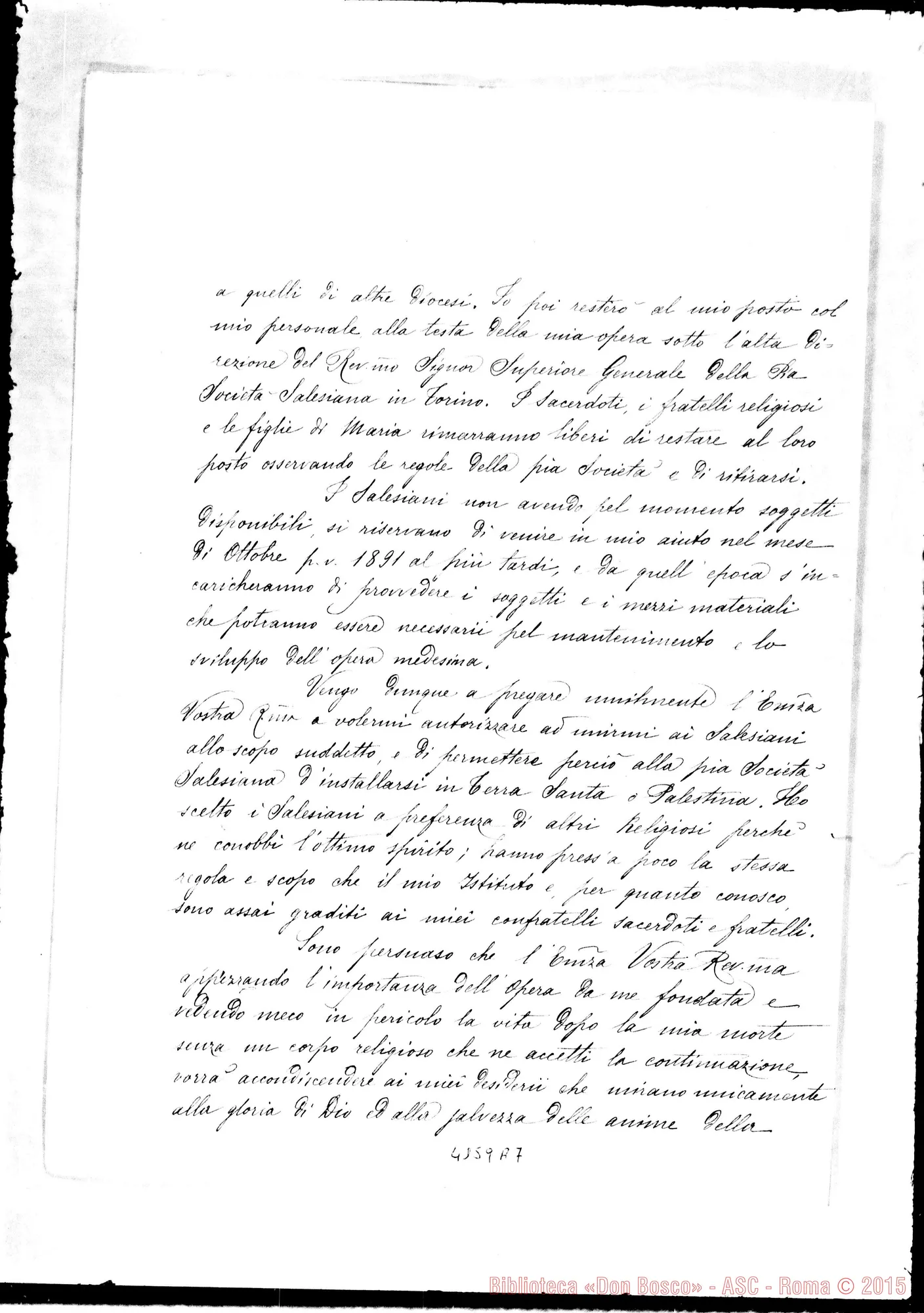 Fotogramma A 7 — Don Belloni-Card. Simeoni, Pref. di Prop. Fide. Roma, 6-11-1890. Copia