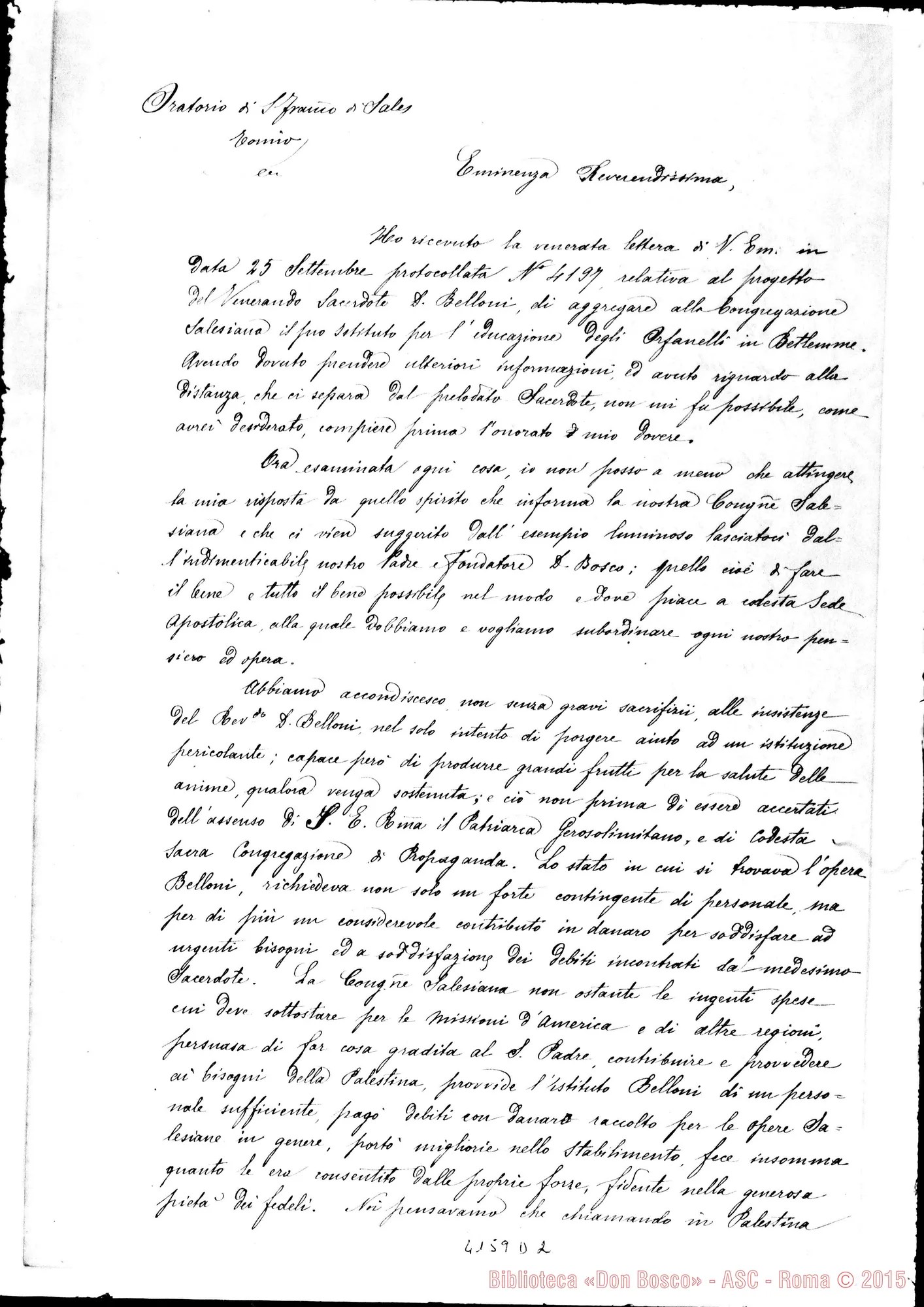 Fotogramma D 2 — Don Rua-Eminenza Rev.ma. Torino, 4-12-1891. Copia