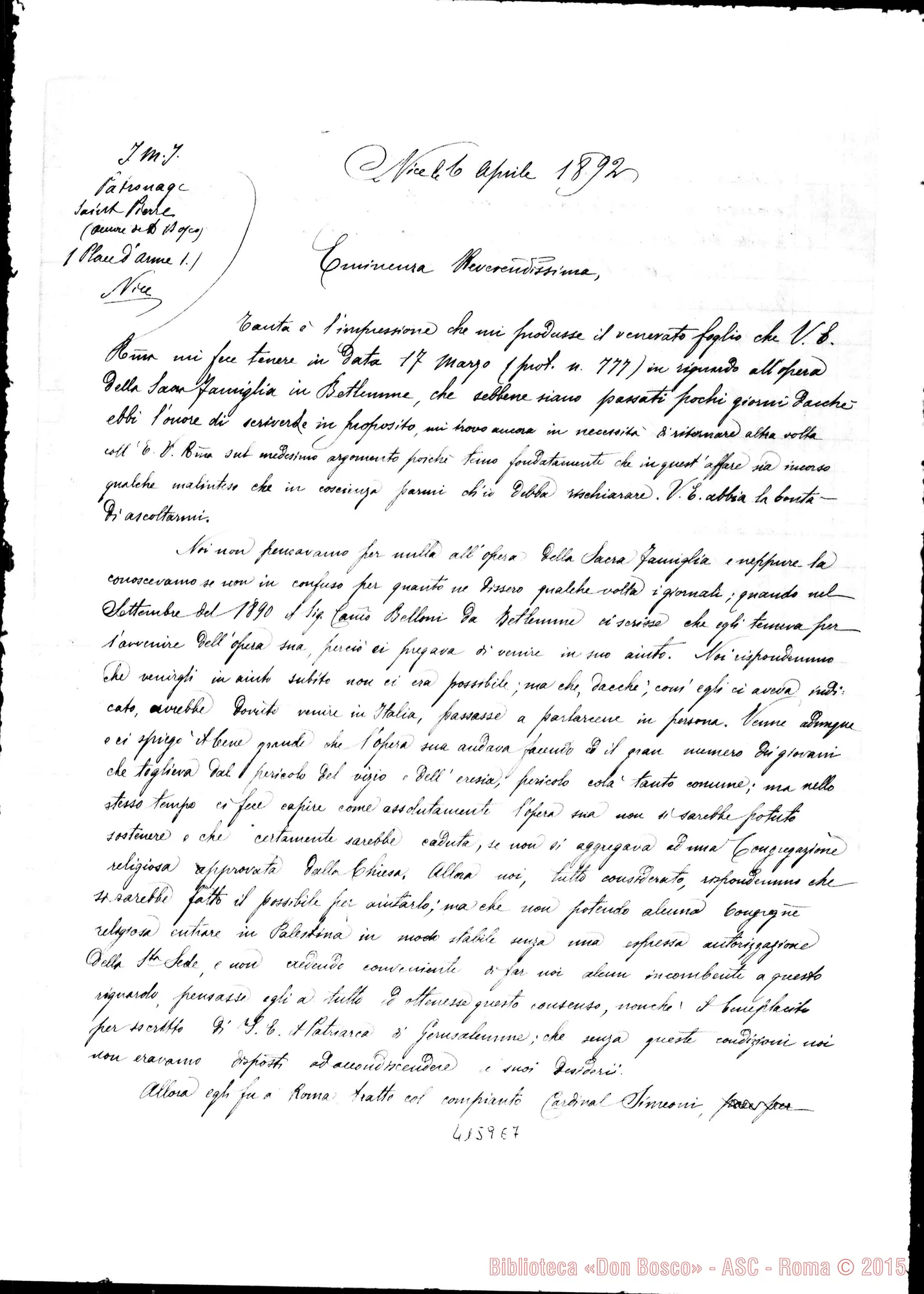 Fotogramma E 7 — Don Rua-Card. Lédochowki. Nice, 6-04-1892. Copia