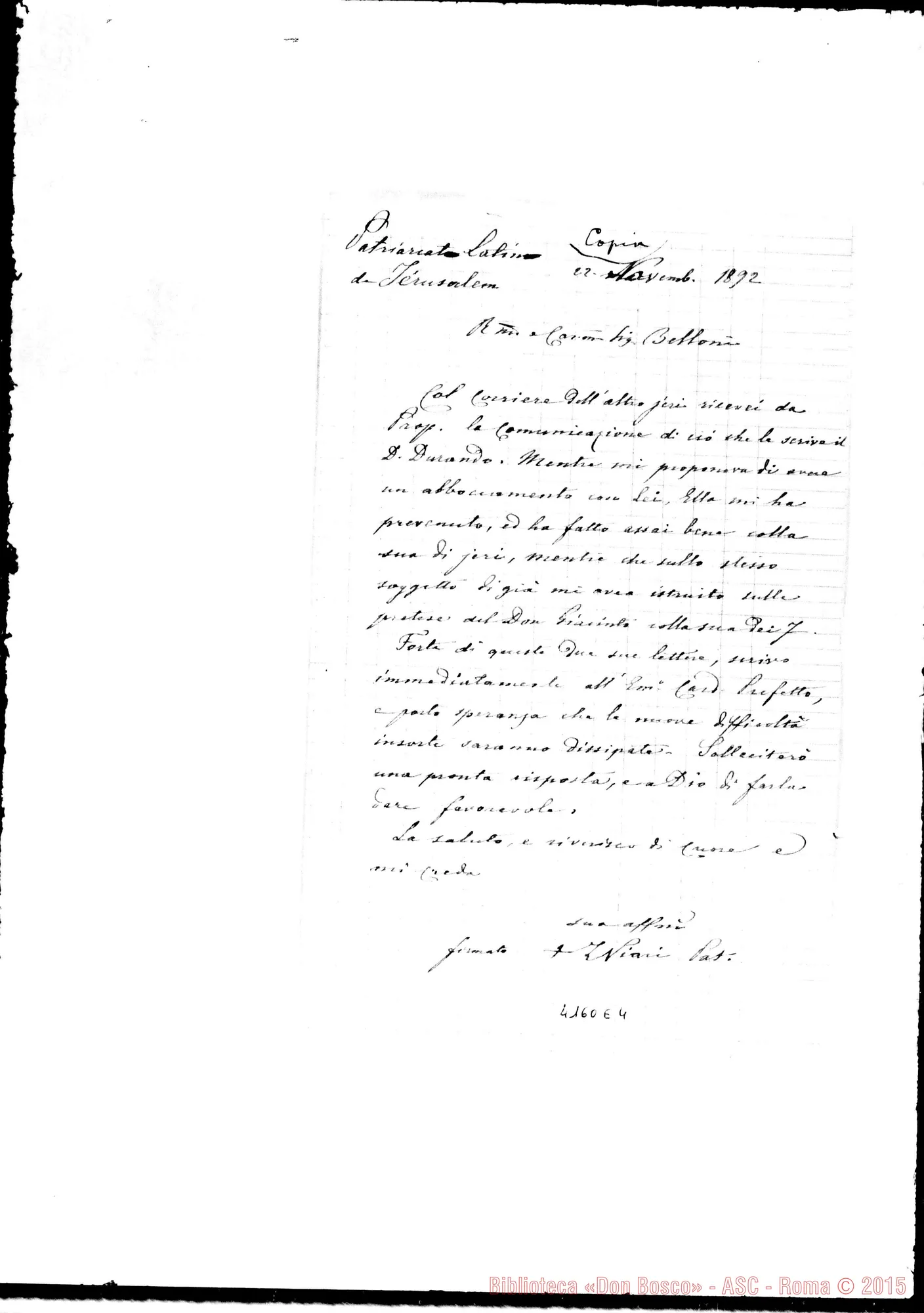 Fotogramma E 4 — Lodovico Piavi, Patriarca di Gerusalemme-Don Belloni, il 22-11-1892 Copia