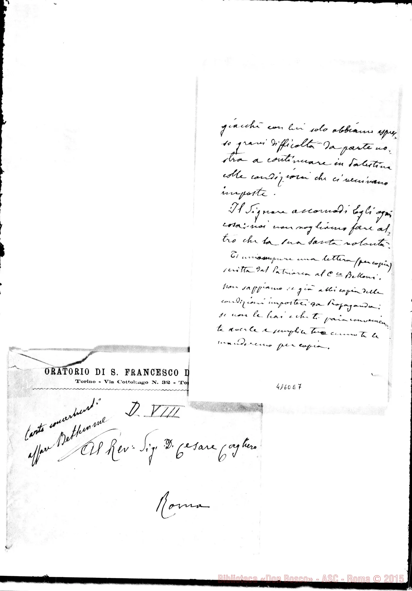 Fotogramma E 7 — Don Rua-Don Cagliero C. Torino, 8-12-1892. Ms. autogr. Rua