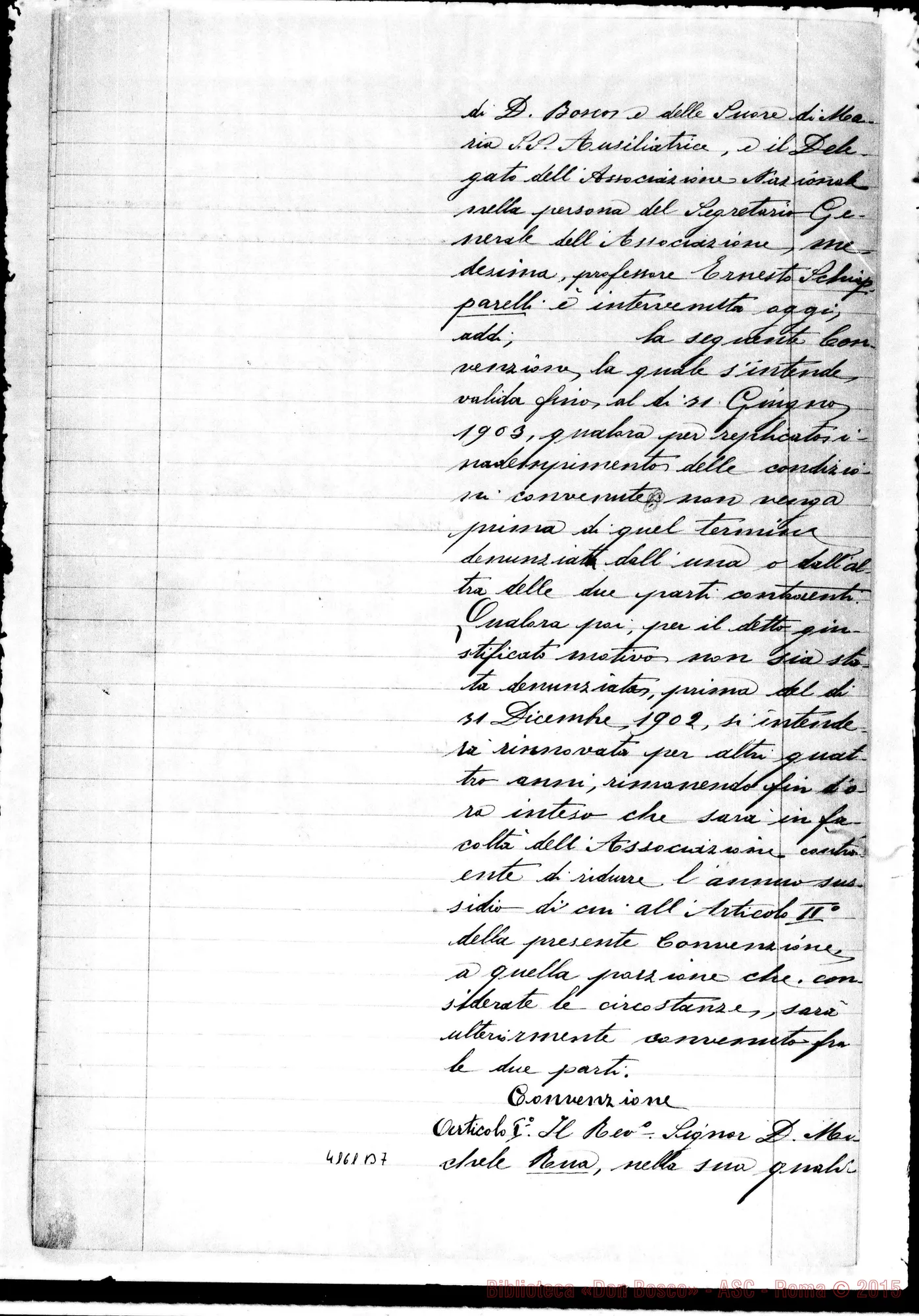 Fotogramma B 7 — Schema di convenzione per fondazione A Beirut. Due stesure ms. Brasile-Aquidauana: Ispett. Americane. Cfr. 3.025 C3