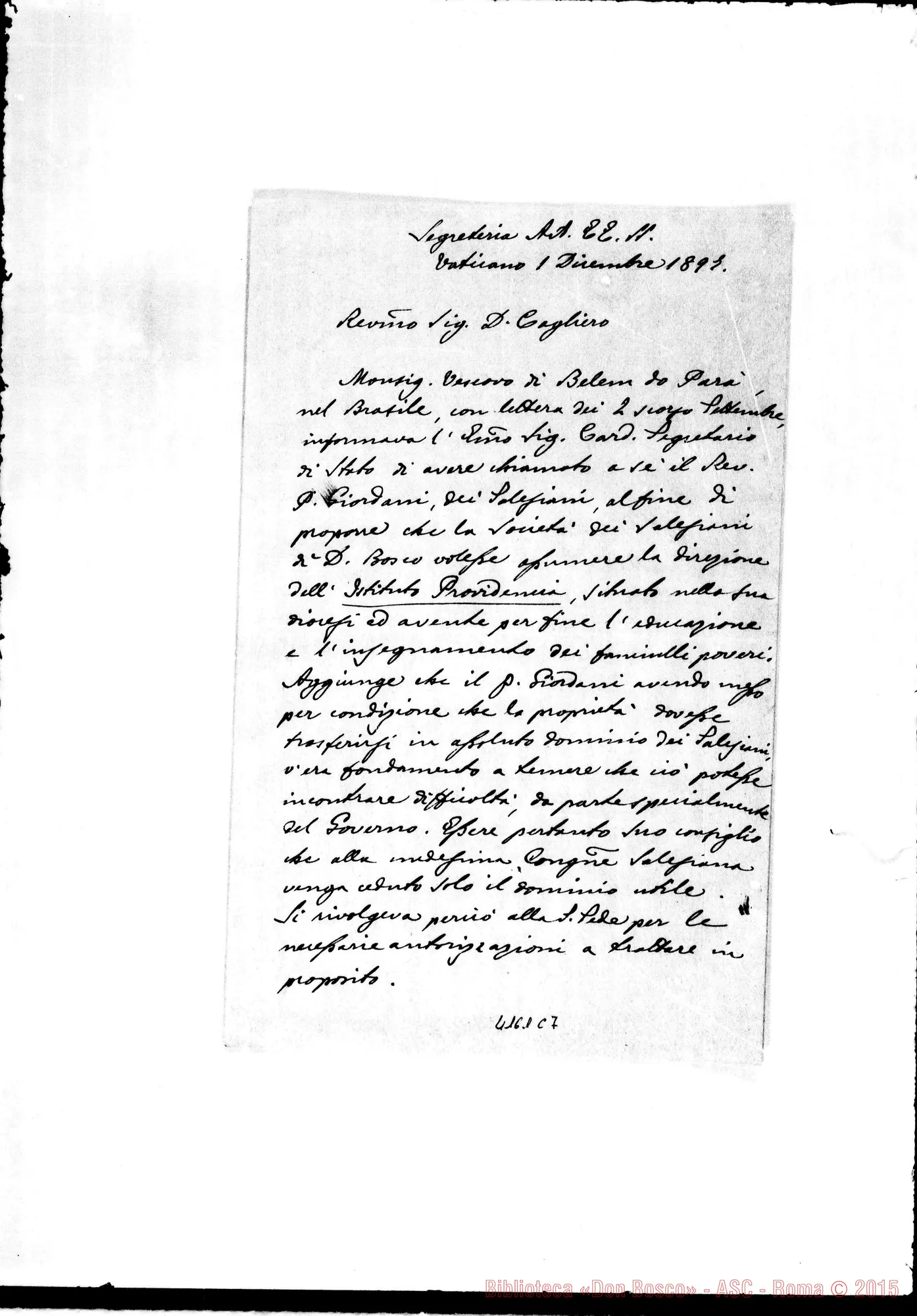 Fotogramma C 7 — Brasile-Belén: Mons. Michele Antonini-Don Cagliero. Vaticano, 1-12-1897