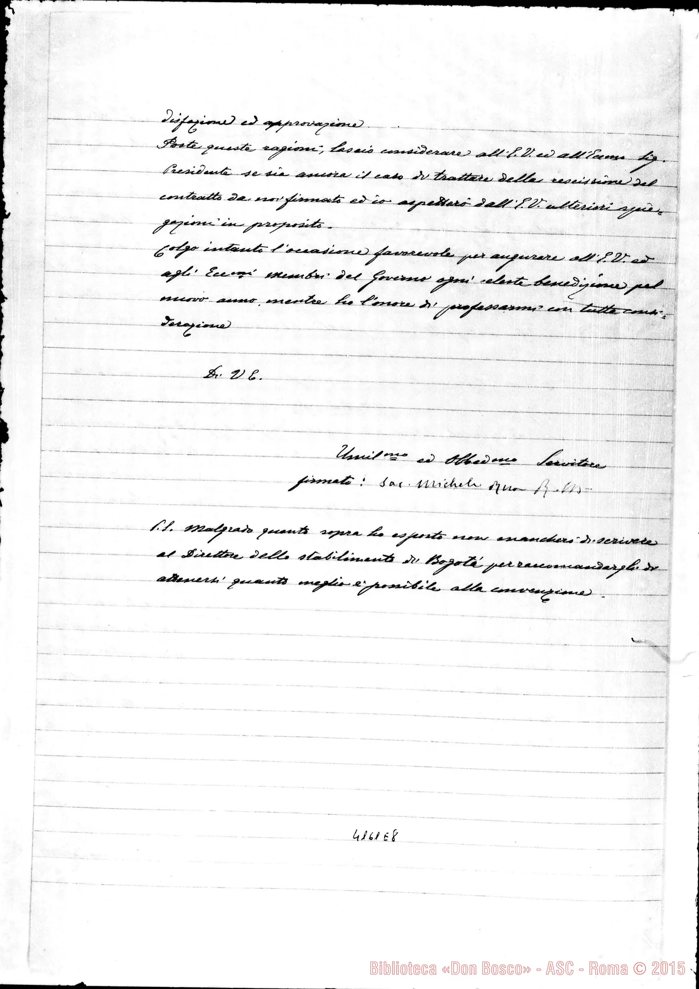 Fotogramma E 8 — Don Rua-Joaquin Vélez. Torino, 12-1893. Firma E data autogr. Rua