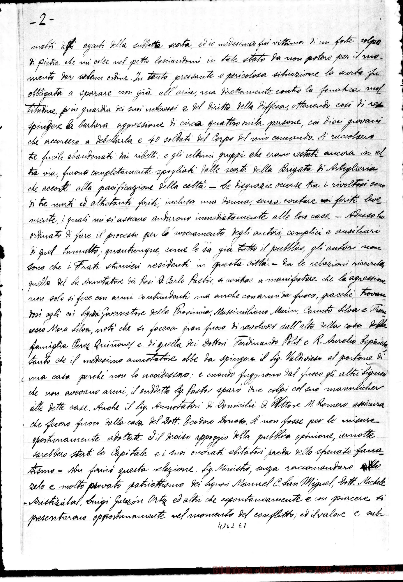 Fotogramma E 7 — Intendenza Gen. di Polizia-Min. dellTnterno. Quito, il 26-08-1896. Copia