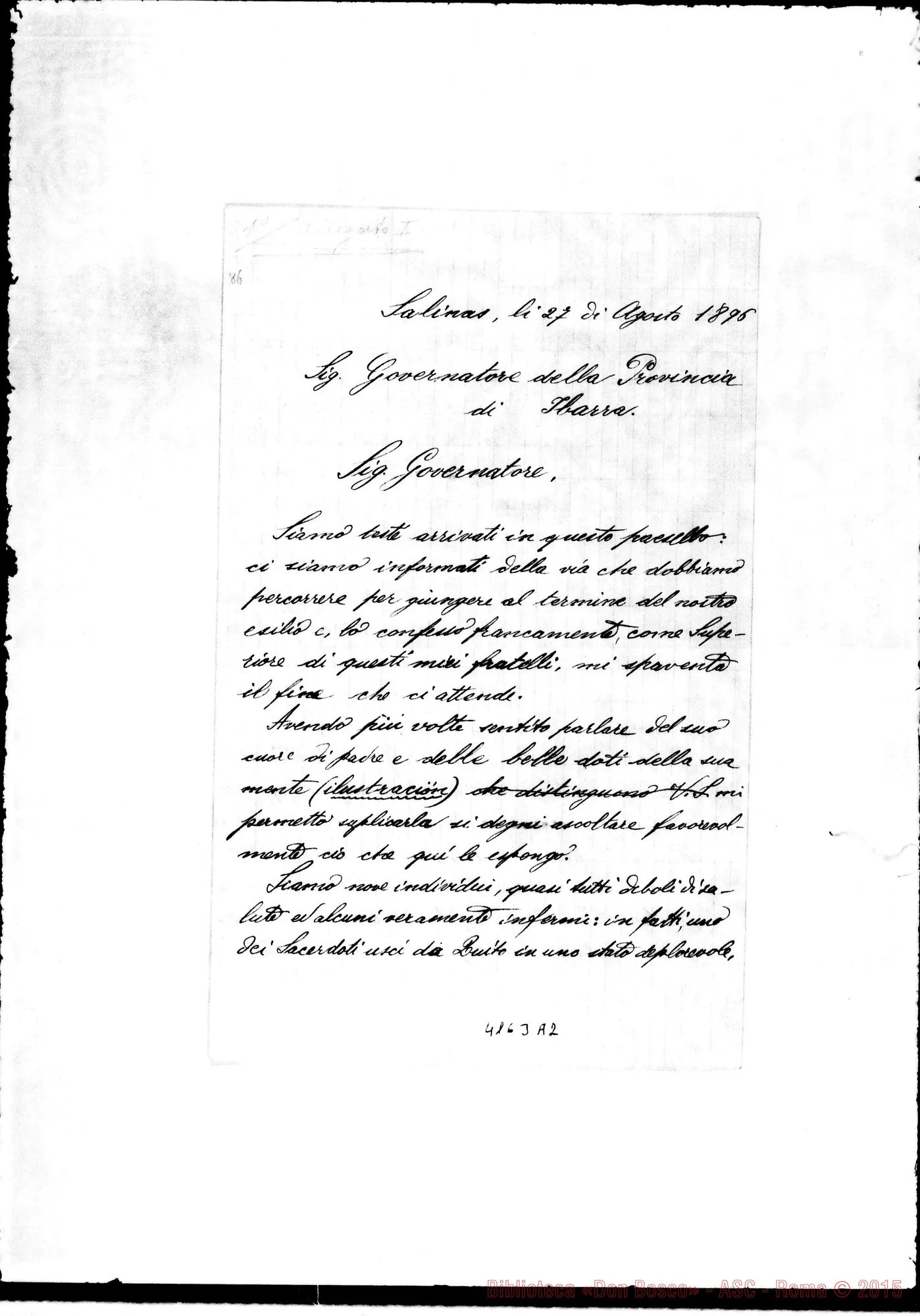 Fotogramma A 2 — Don Luigi Calcagno-Governatore. Salinas, 27-08-1896