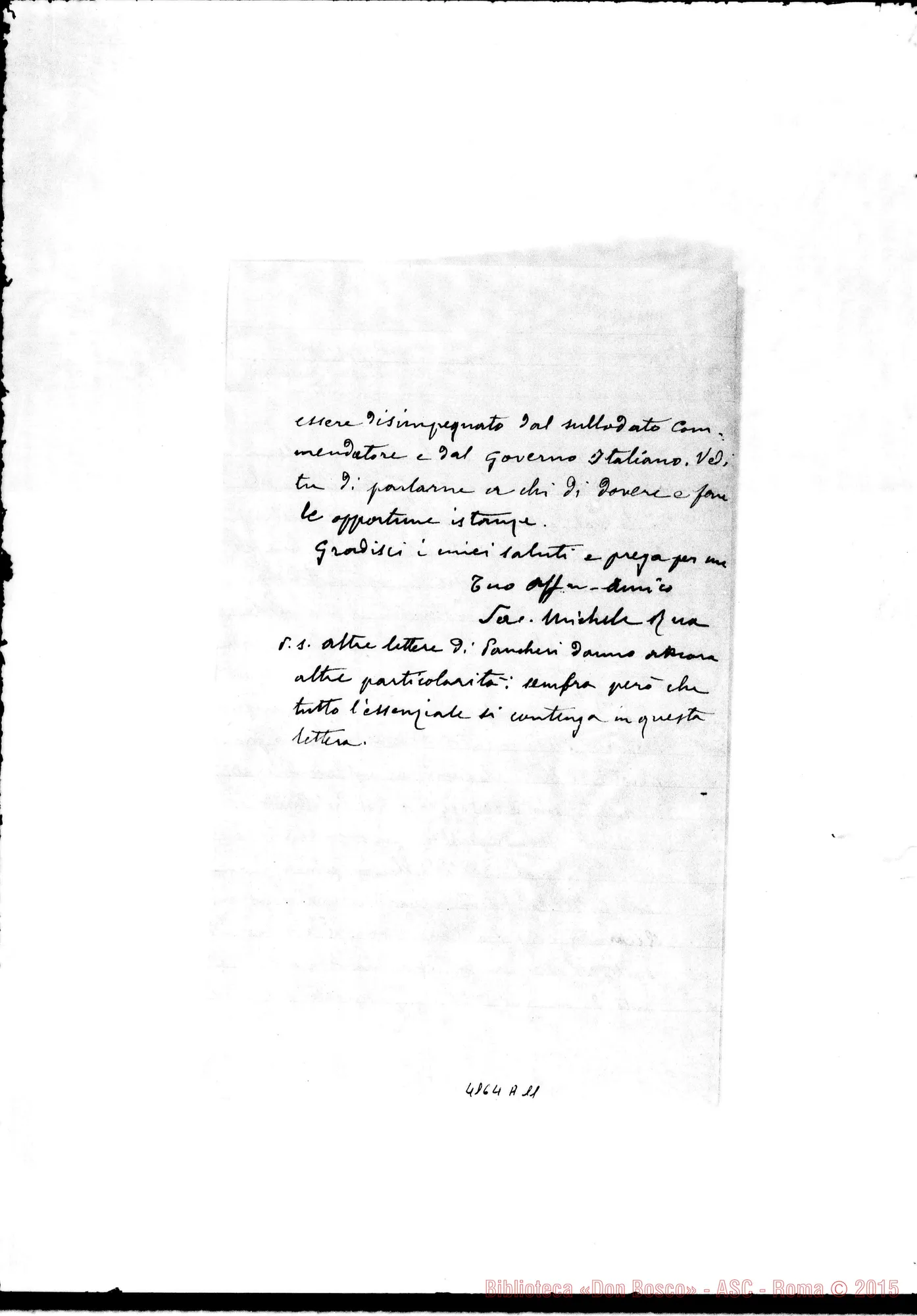 Fotogramma A 11 — Don Rua-Don Cagliero C.. Torino, 20-10-1896. Ms. autogr. Rua