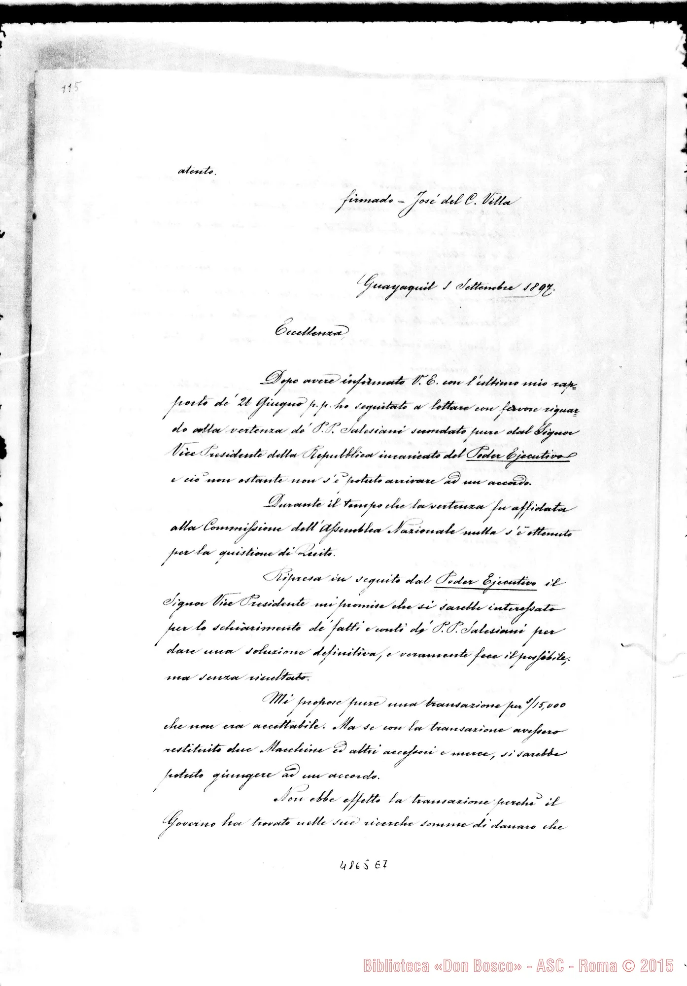 Fotogramma E 7 — Copia di documenti tra il Console di Guayaquil E il Ministro