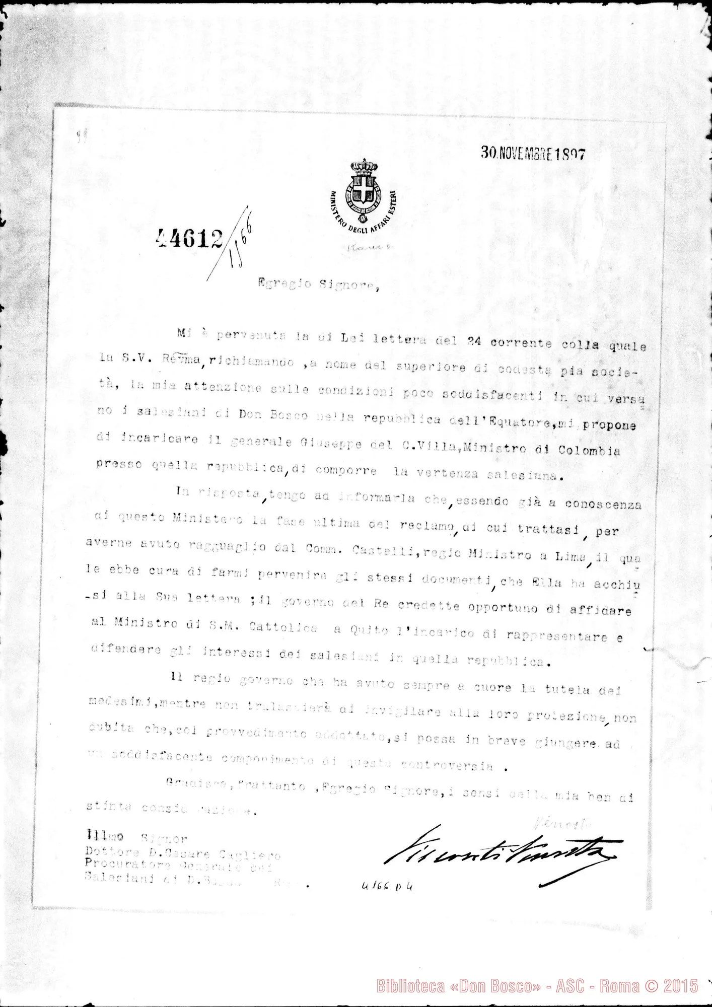 Fotogramma D 4 — March. Visconti Venosta-Don Cagliero. Roma, 30-11-1897