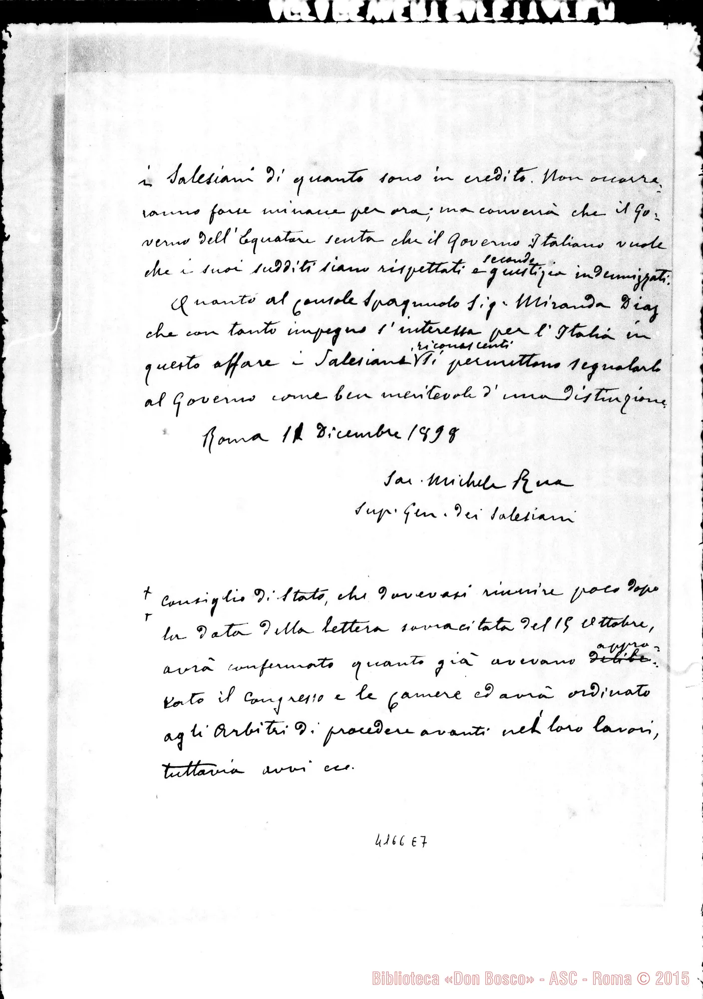 Fotogramma E 7 — Promemoria sulla vertenza dell’Equatore. Die. 1898. Ms. autogr. Rua