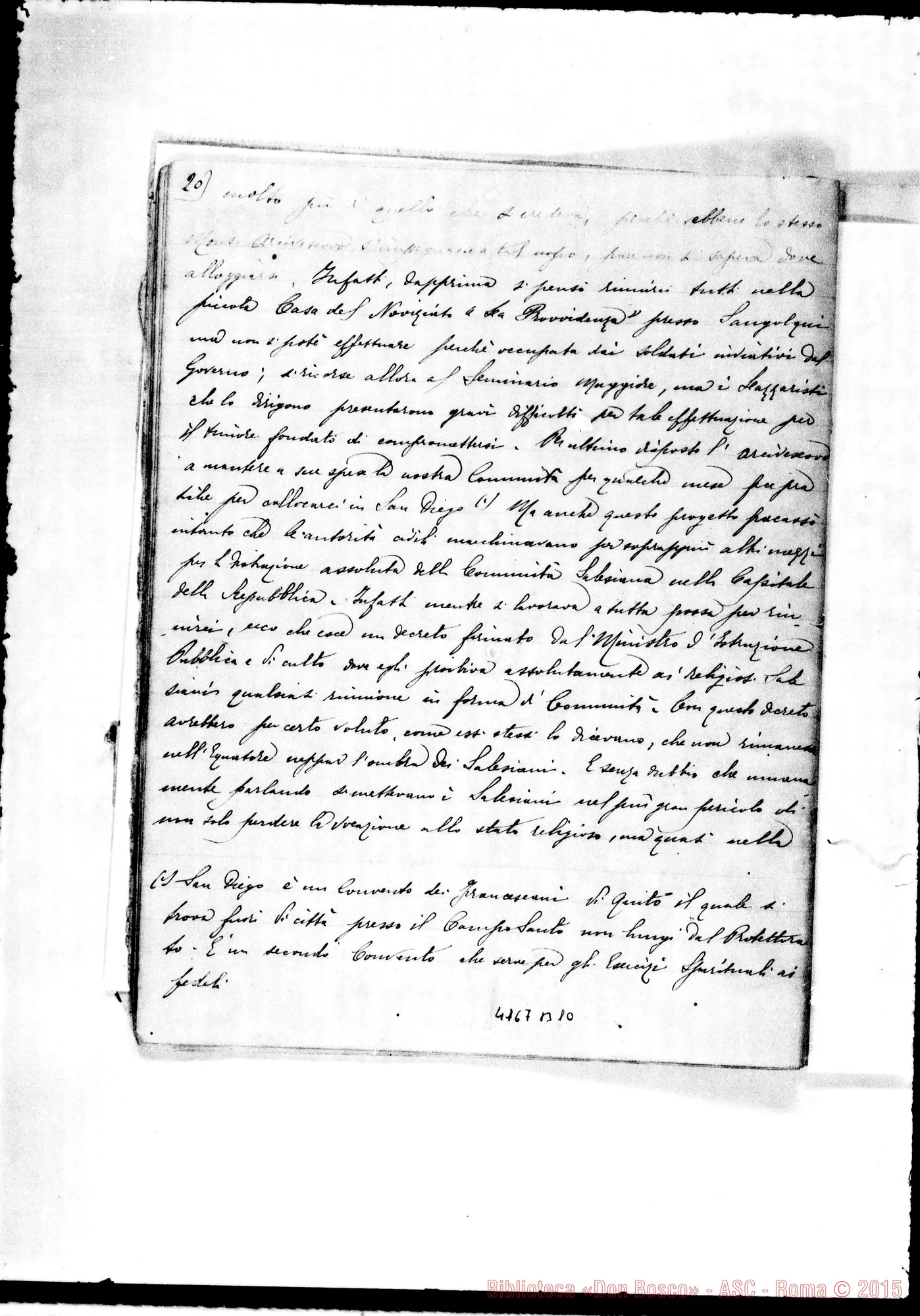 Fotogramma B 10 — Appunti sull’esilio dei Salesiani. Ms. di D. Santinelli, il 23-08-1896