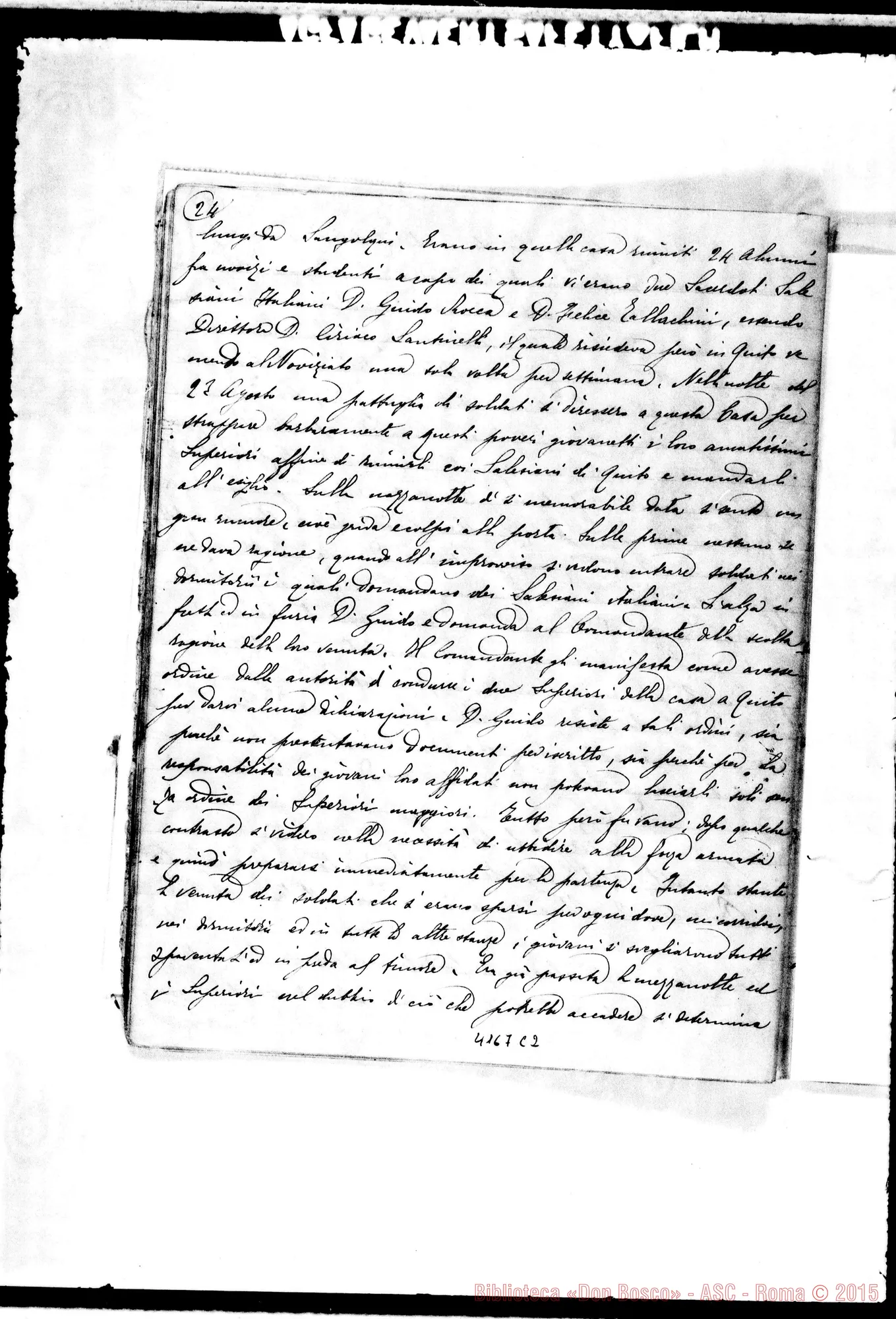Fotogramma C 2 — Appunti sull’esilio dei Salesiani. Ms. di D. Santinelli, il 23-08-1896