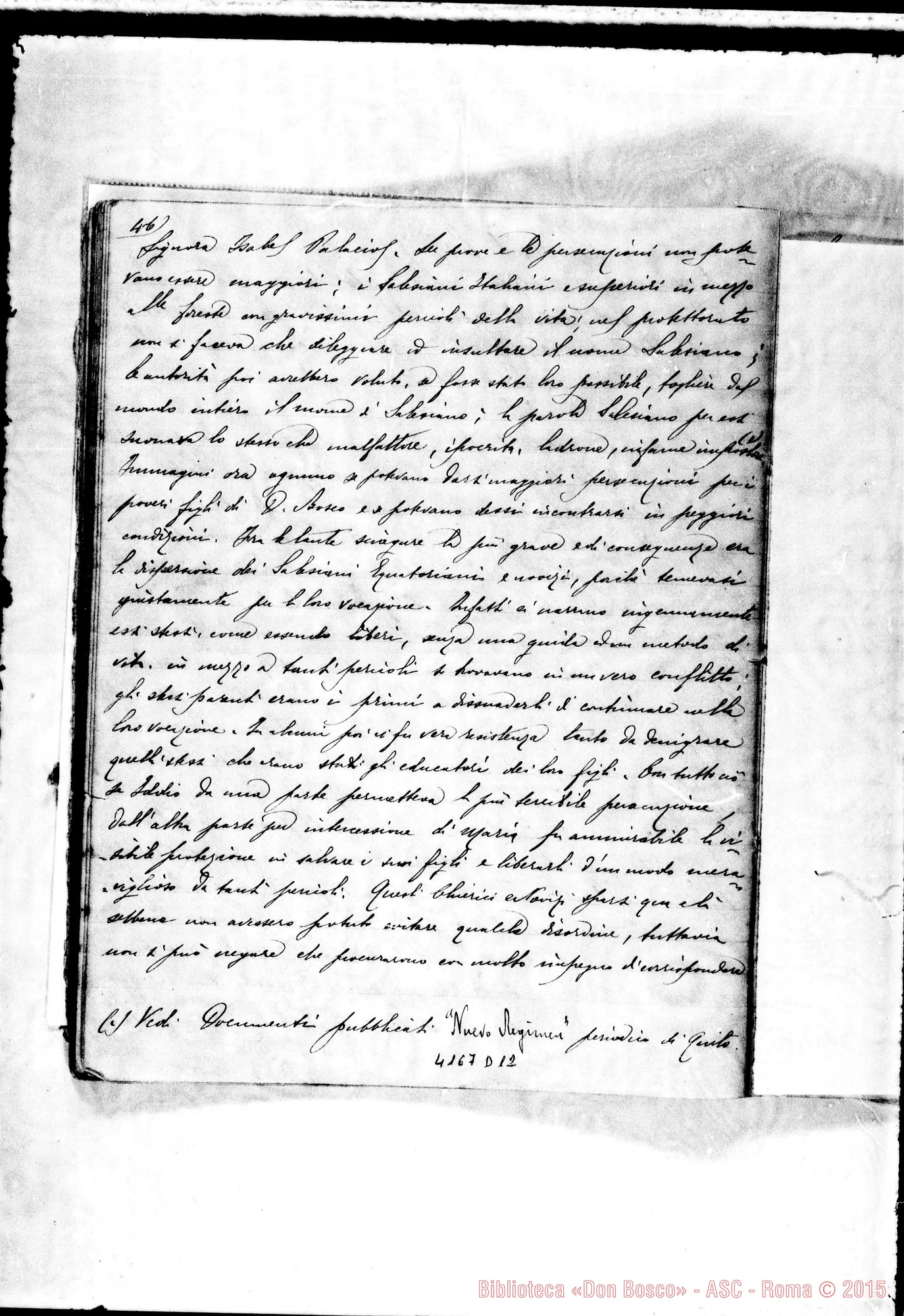 Fotogramma D 12 — Appunti sull’esilio dei Salesiani. Ms. di D. Santinelli, il 23-08-1896