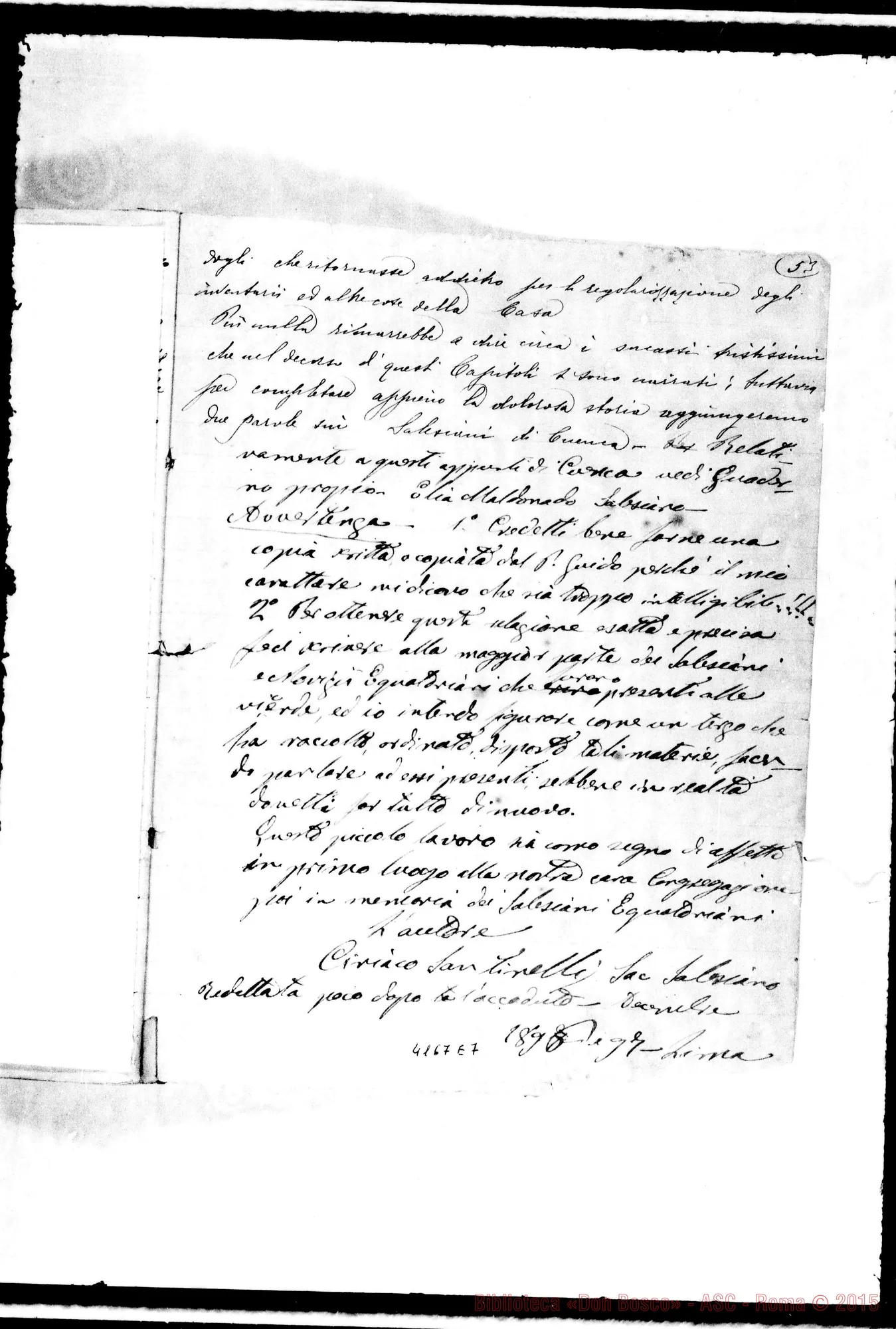 Fotogramma E 7 — Appunti sull’esilio dei Salesiani. Ms. di D. Santinelli, il 23-08-1896