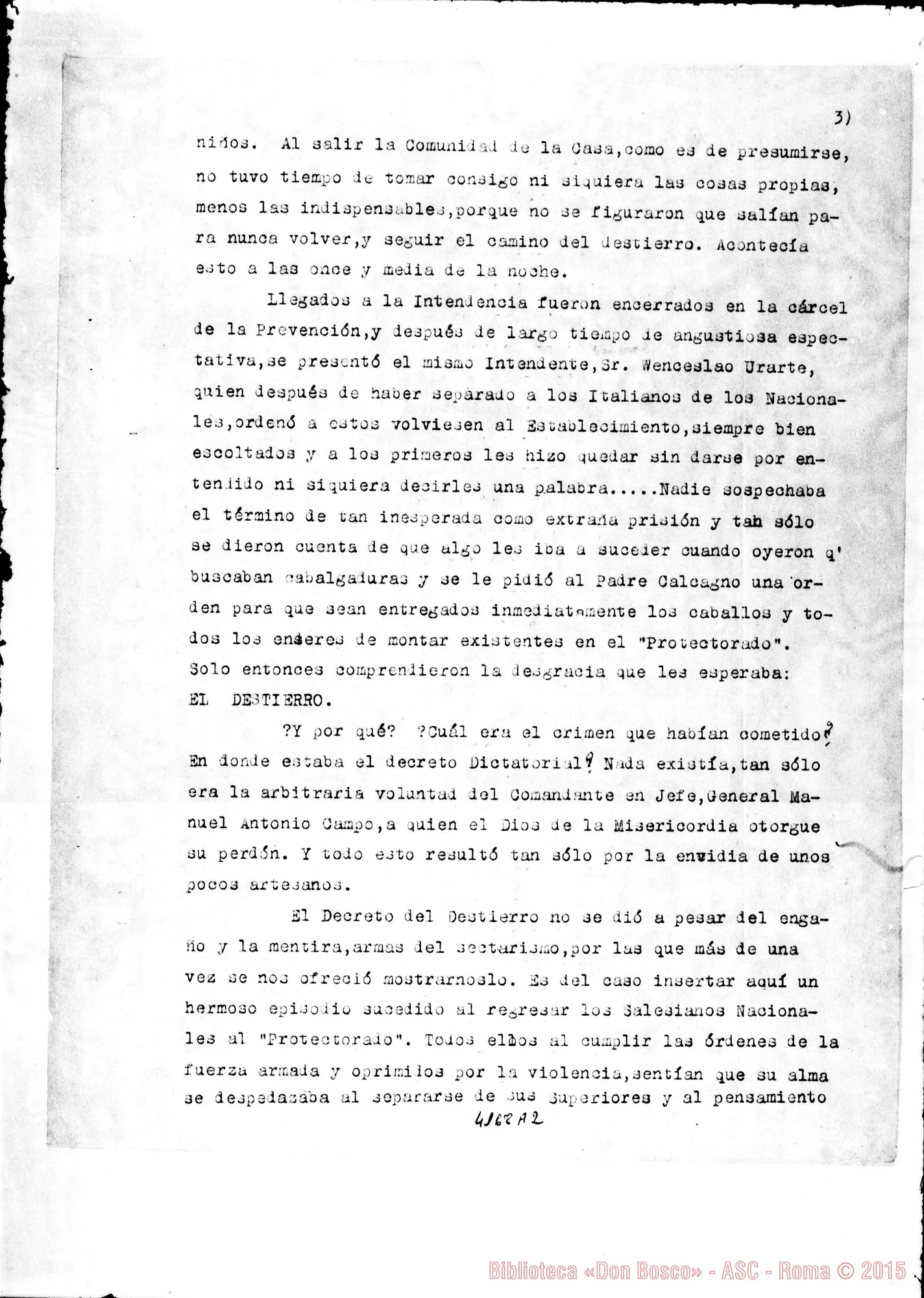 Fotogramma A 2 — Don Guido Rocca: «Los Salesianos del Ecuador condenados al destierro». Quito, 20-01-1900