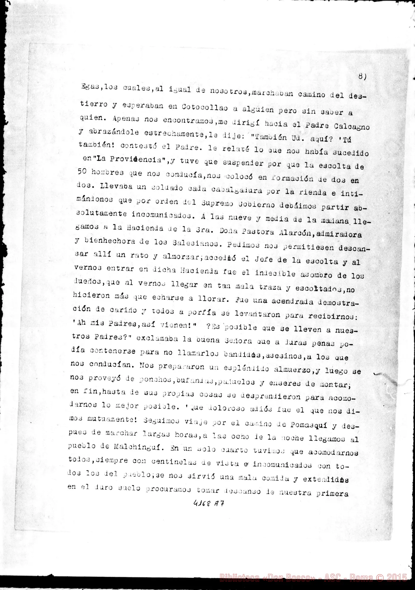 Fotogramma A 7 — Don Guido Rocca: «Los Salesianos del Ecuador condenados al destierro». Quito, 20-01-1900