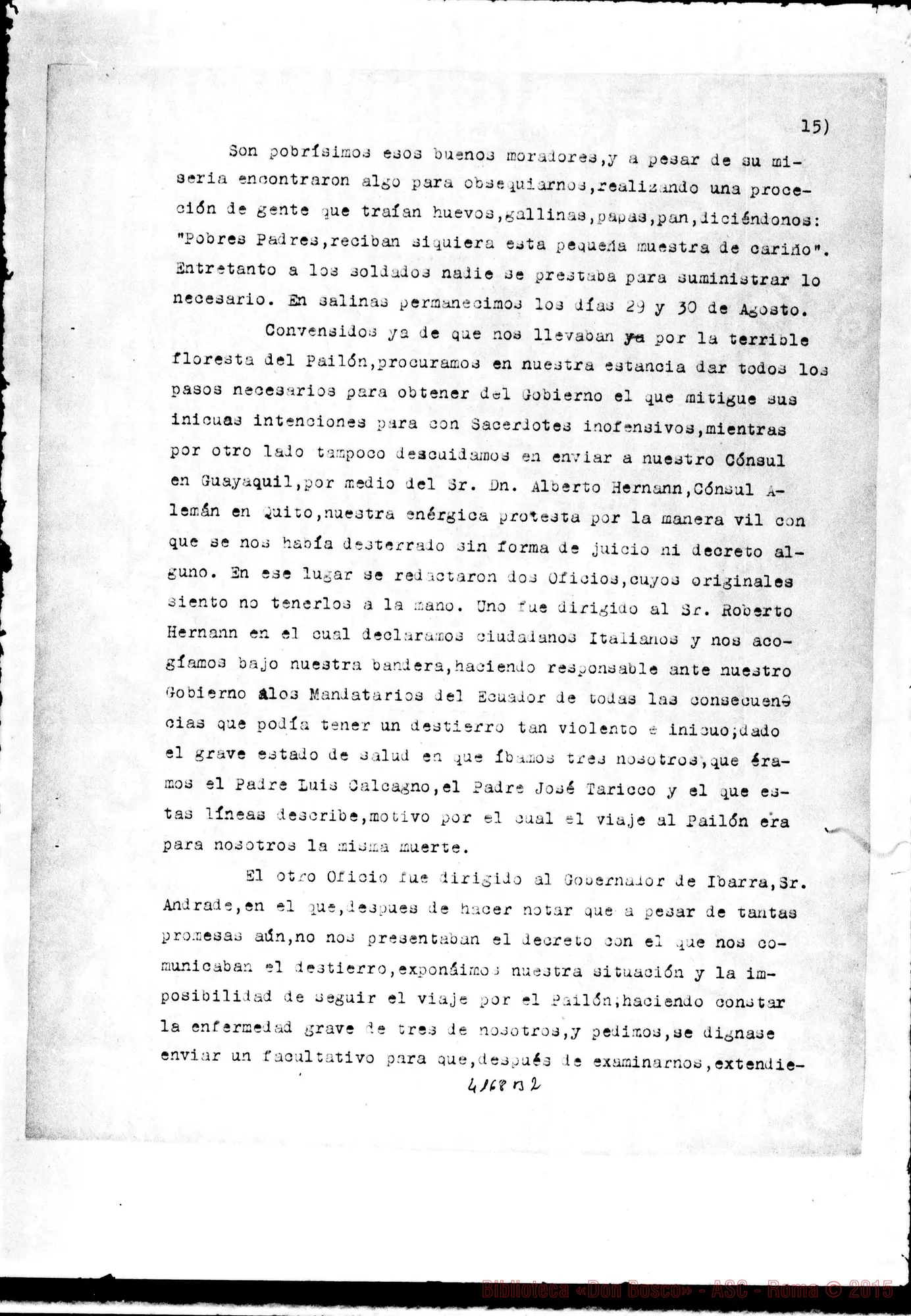 Fotogramma B 2 — Don Guido Rocca: «Los Salesianos del Ecuador condenados al destierro». Quito, 20-01-1900