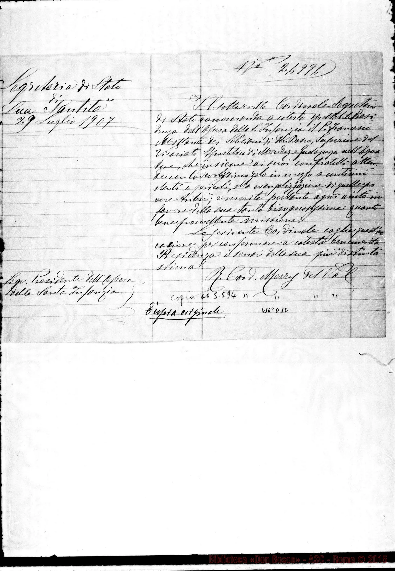 Fotogramma D 12 — Card. Merry del Vai-Opera della Santa Infanzia, il 29-07-1907. Copia